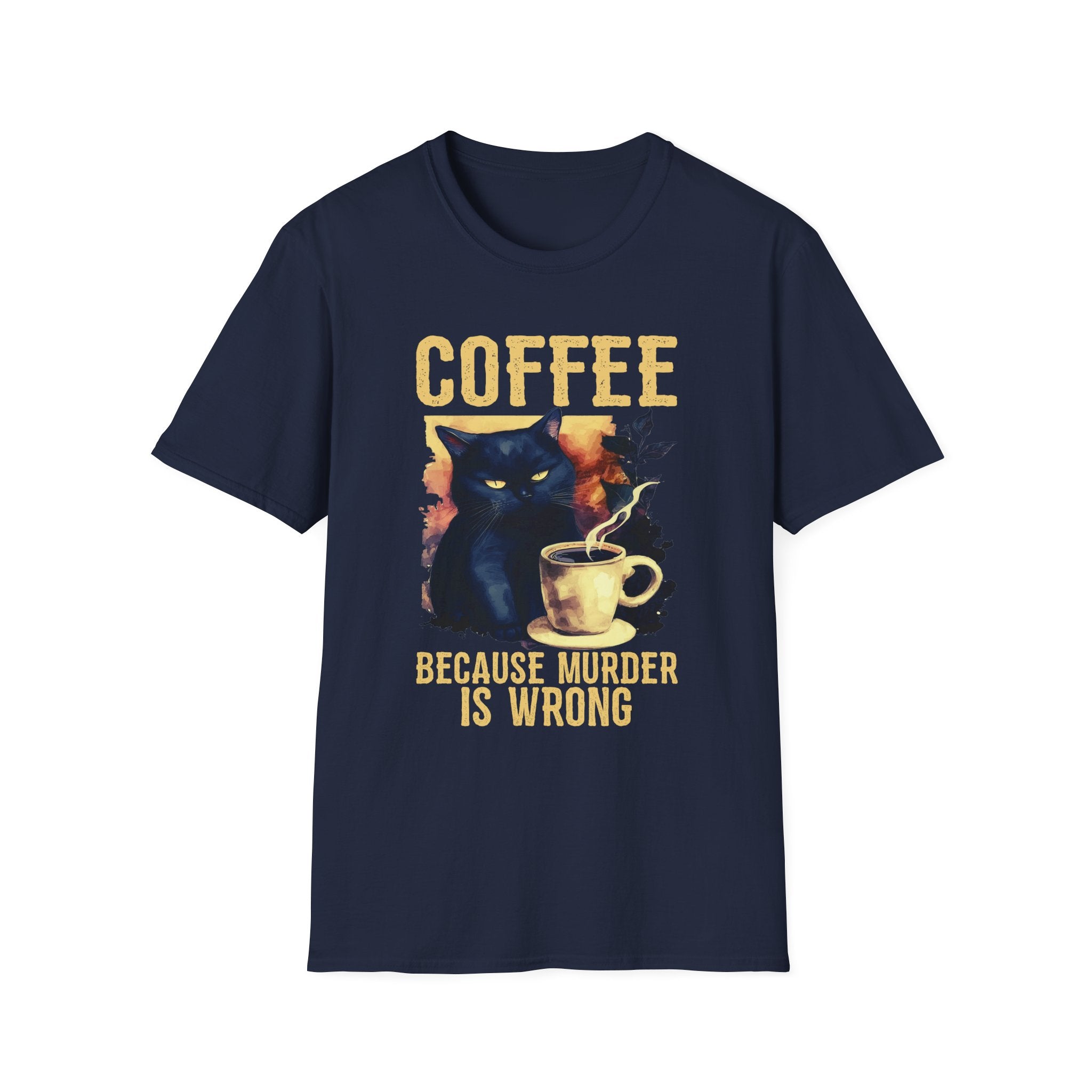 Coffee Because Murder Is Wrong T-Shirt | Black Cat Coffee Tee