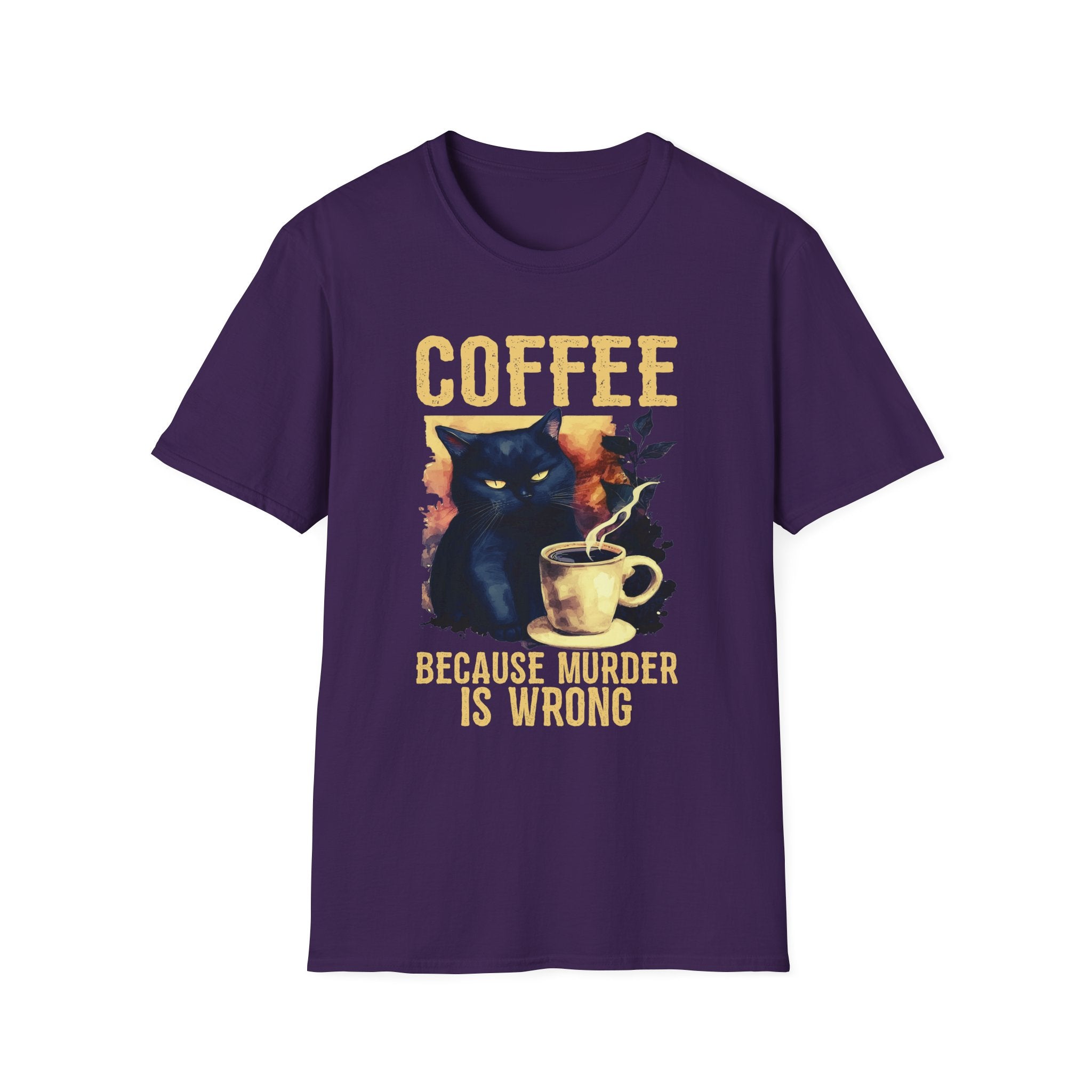 Coffee Because Murder Is Wrong T-Shirt | Black Cat Coffee Tee