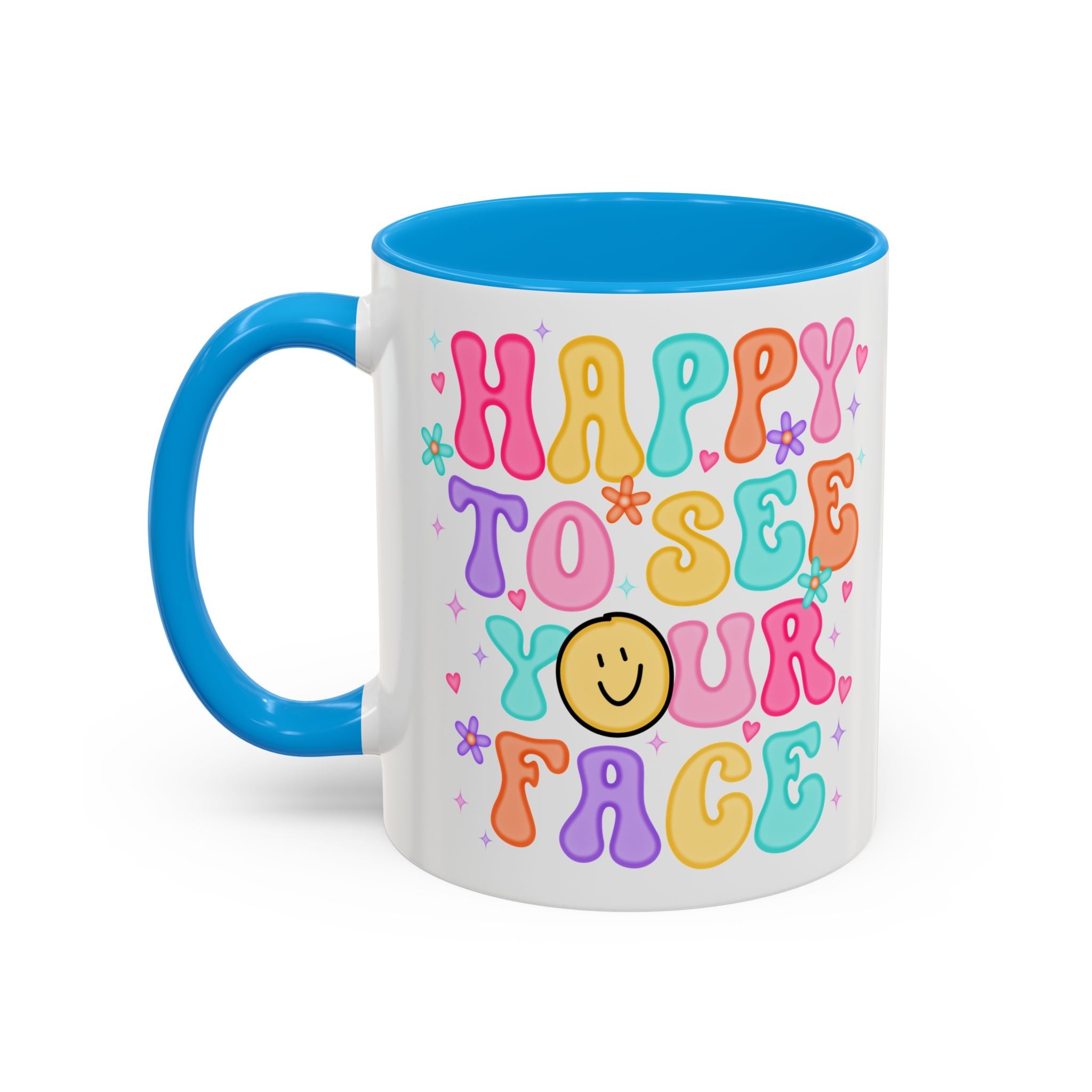 Happy To See Your Face Colorful Coffee Mug — Retro Smiley 11oz/15oz