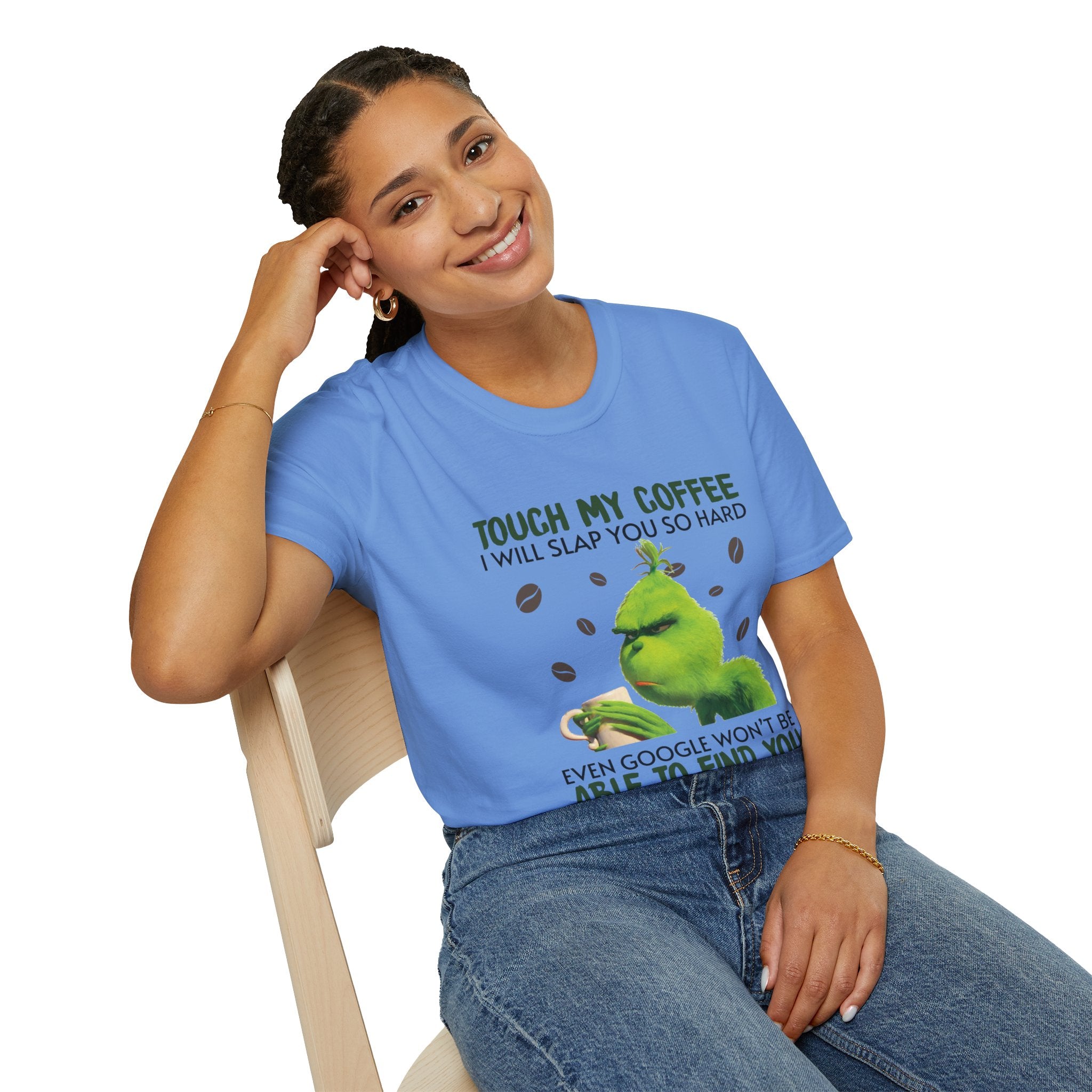 Funny Grinch Coffee T-Shirt, Unisex Tee for Coffee Lovers, Holiday Gift, Quirky Humor Shirt, Perfect for Christmas and Birthdays
