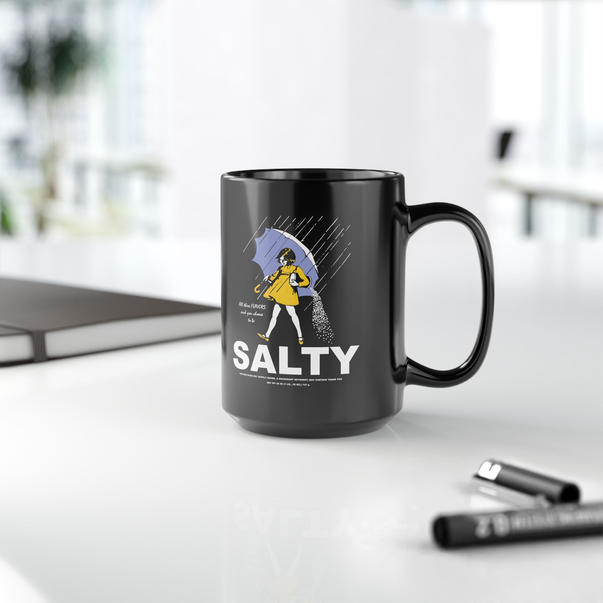 Salty Rainy Day Coffee Mug — Funny 'Salty' Rain Umbrella Design (11oz & 15oz)