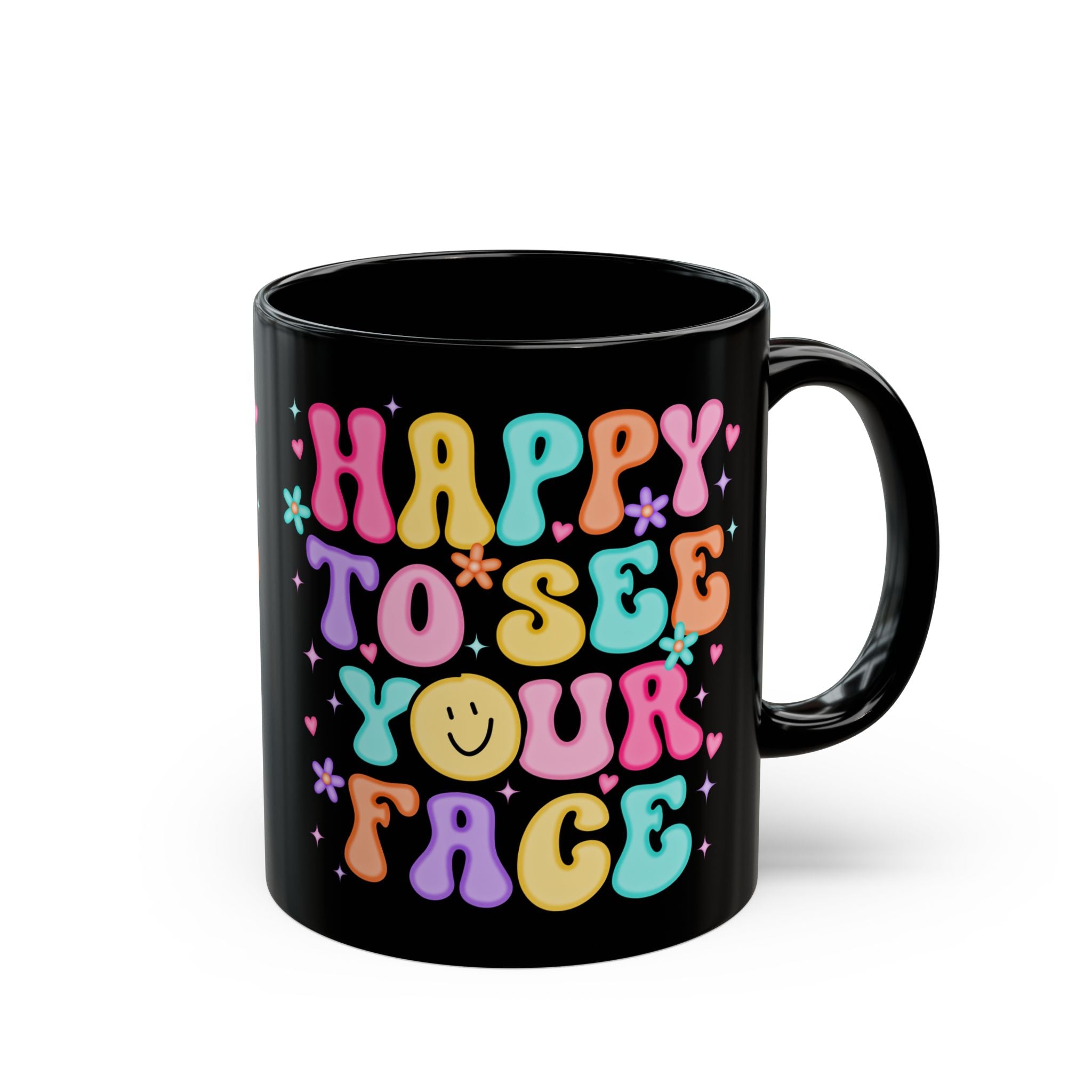 Happy Face Mug - Colorful Black Coffee Cup, Cute Gift for Friends, Cheerful Home Decor, Ideal for Birthdays, Celebrations, and More!