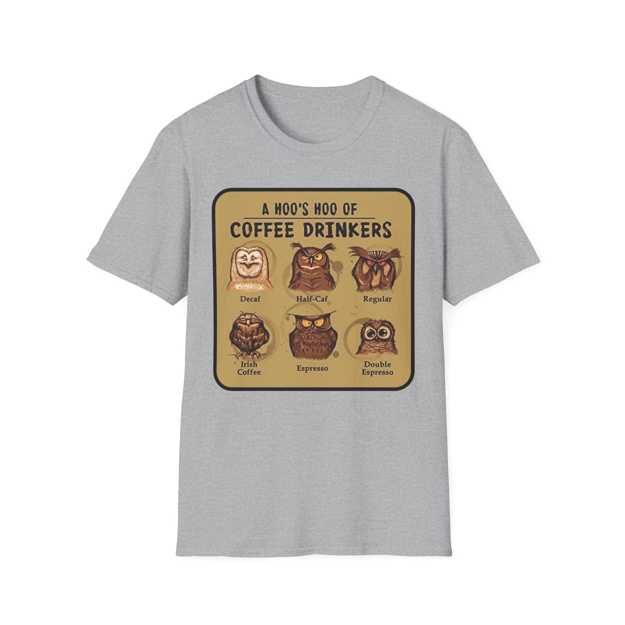 Coffee Owl Types T-Shirt | A Hoo's Hoo of Coffee Drinkers