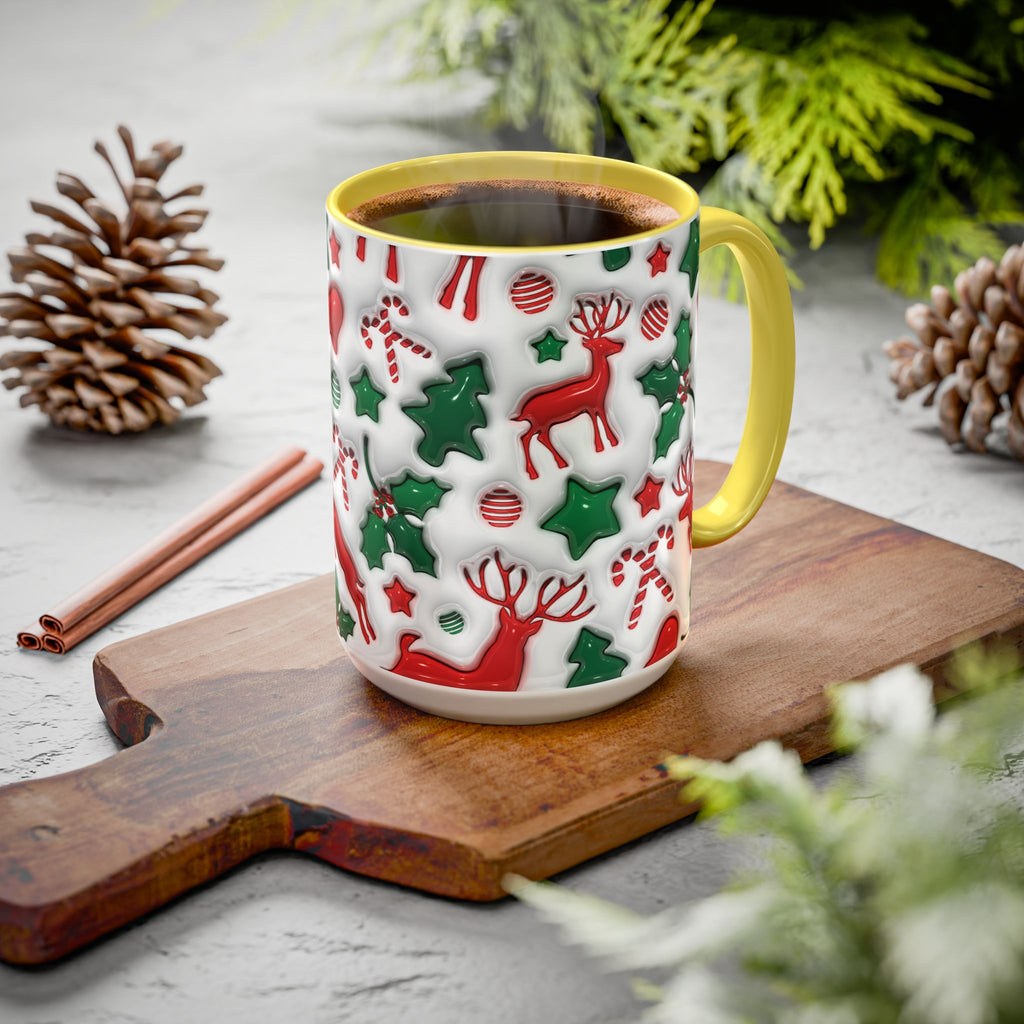 Festive Holiday Mugs, Christmas Coffee Cups, Colorful Reindeer and Candy Cane Design, Cozy Winter Drinkware, Perfect Gift for Holidays