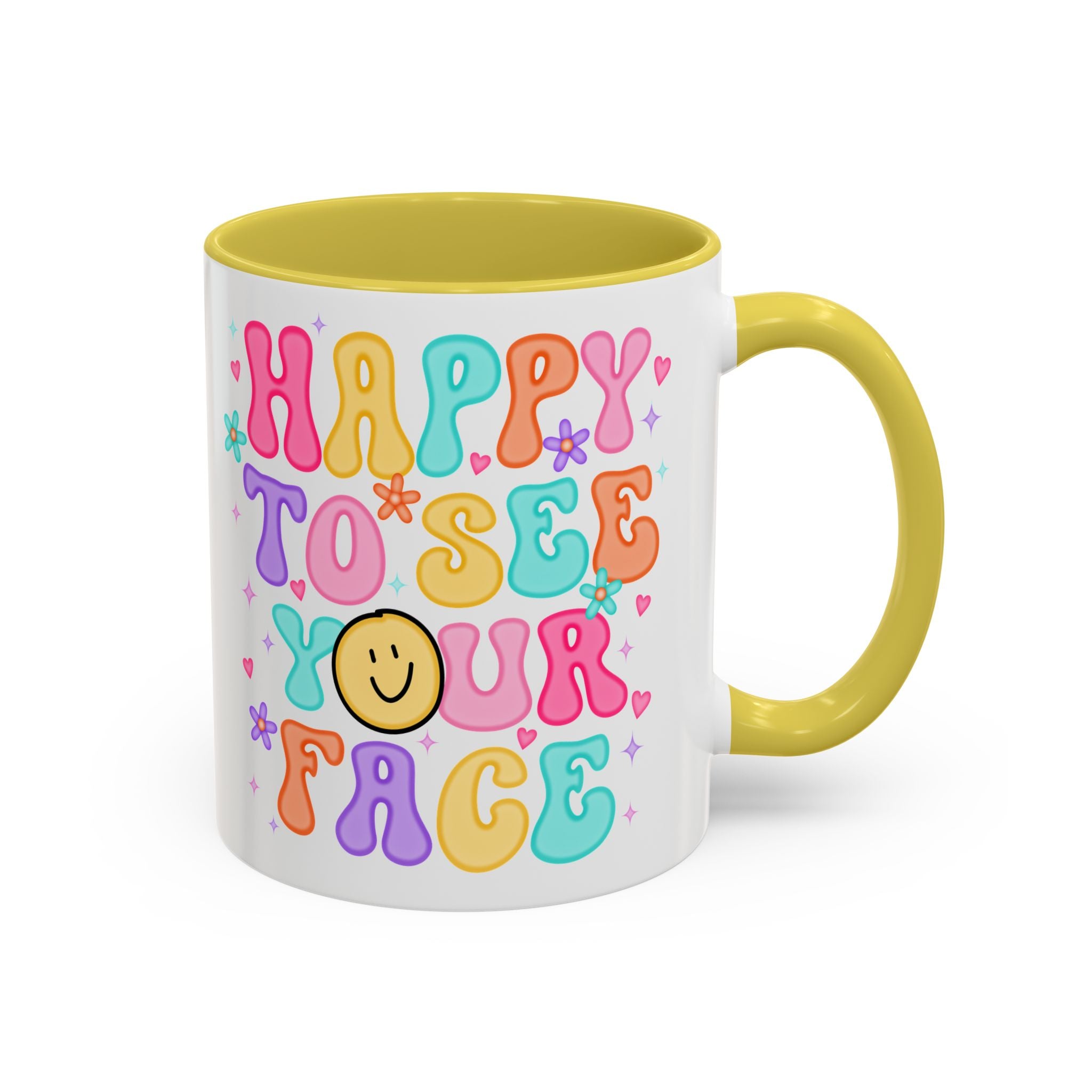 Happy To See Your Face Colorful Coffee Mug — Retro Smiley 11oz/15oz