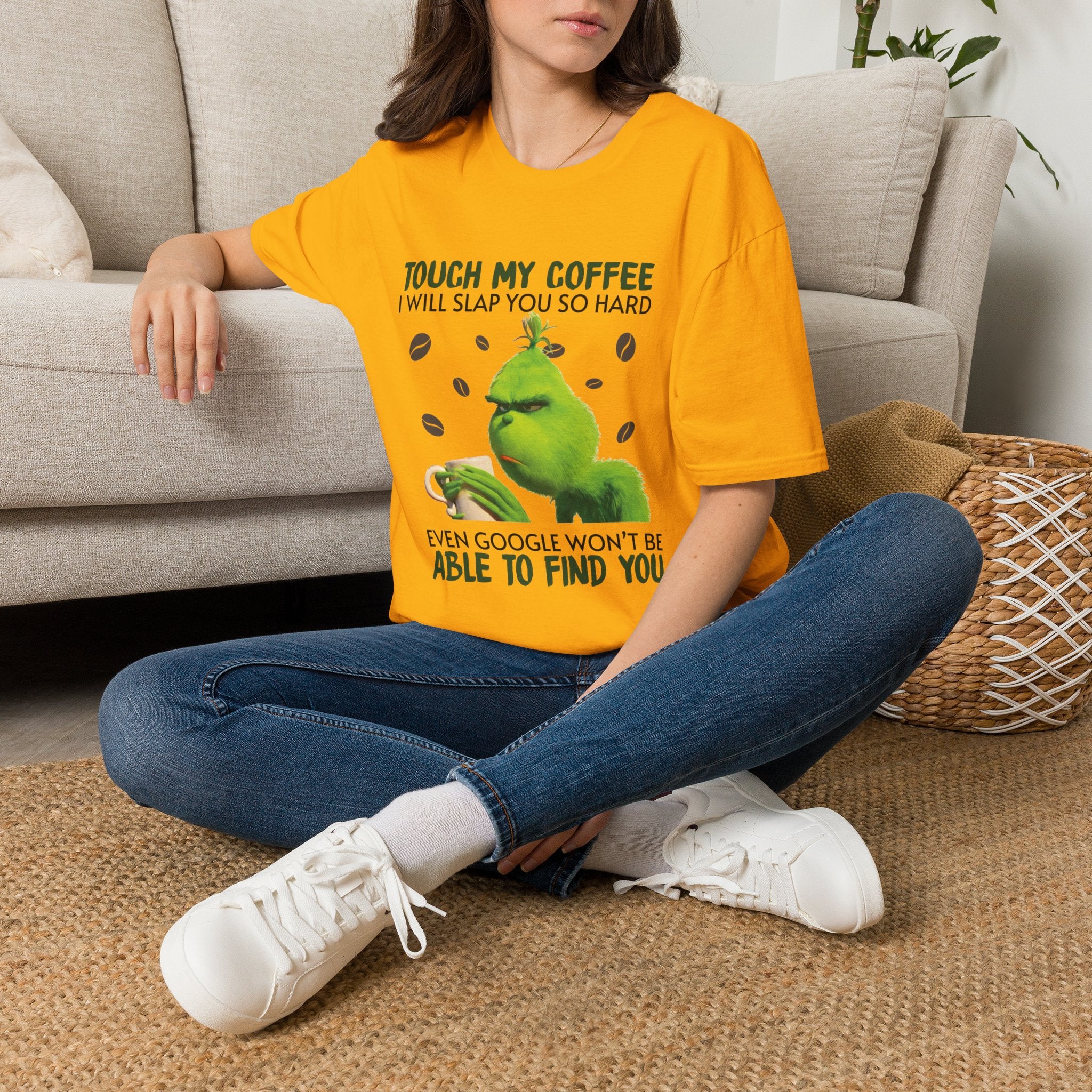 Funny Grinch Coffee T-Shirt, Unisex Tee for Coffee Lovers, Holiday Gift, Quirky Humor Shirt, Perfect for Christmas and Birthdays
