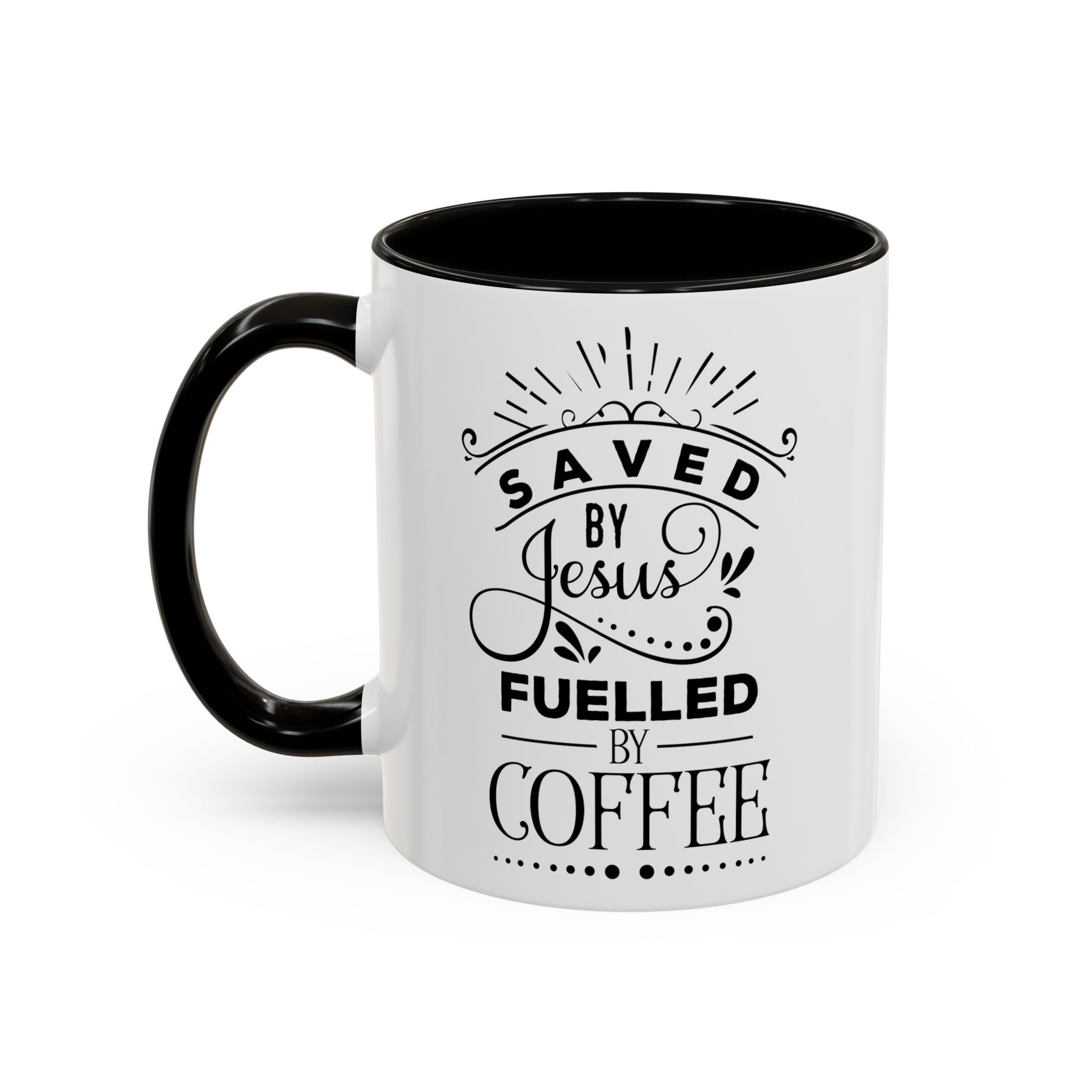 Jesus and Coffee Mug, Inspirational Christian Gift, Colorful Ceramic Cup, Saved By Jesus Fueled By Coffee, Many Colors, Kitchen Decor, Tea