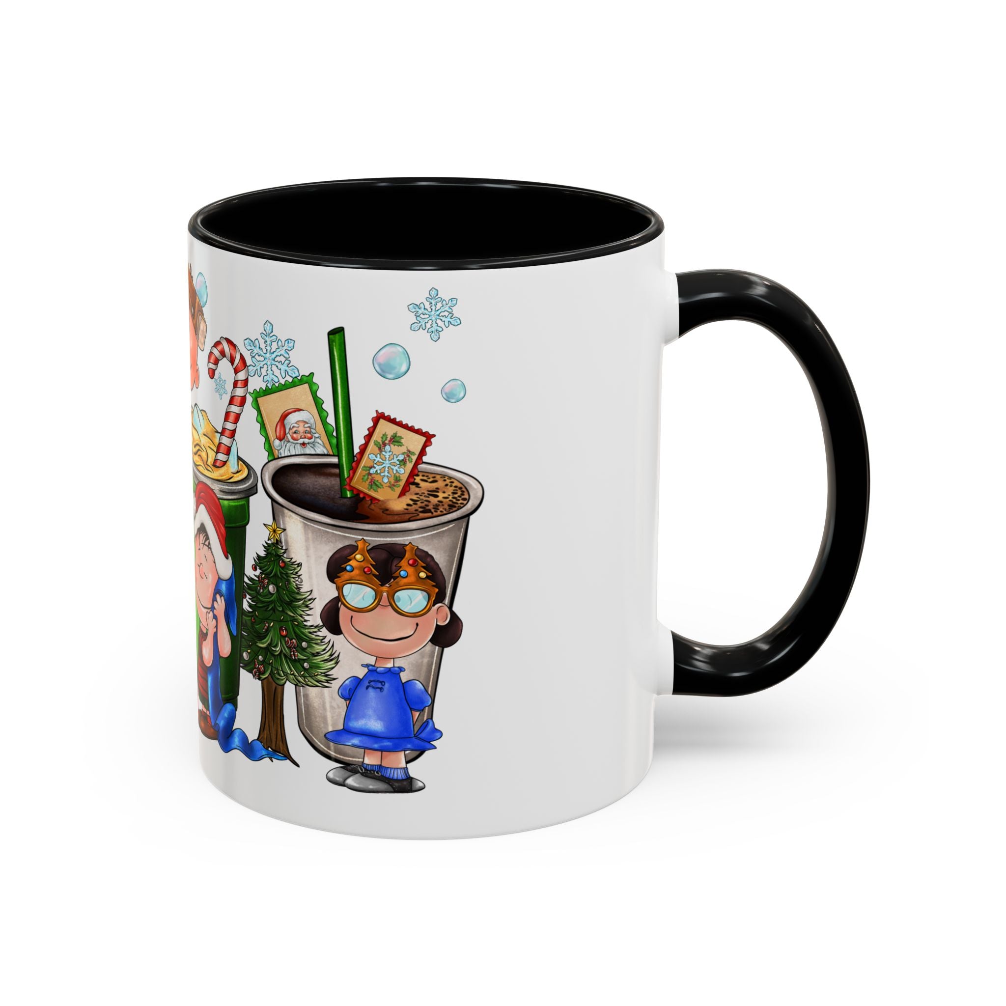 The Peanut Gang Christmas Characters Accent Coffee Mug | Holiday Cocoa Cartoon Mug