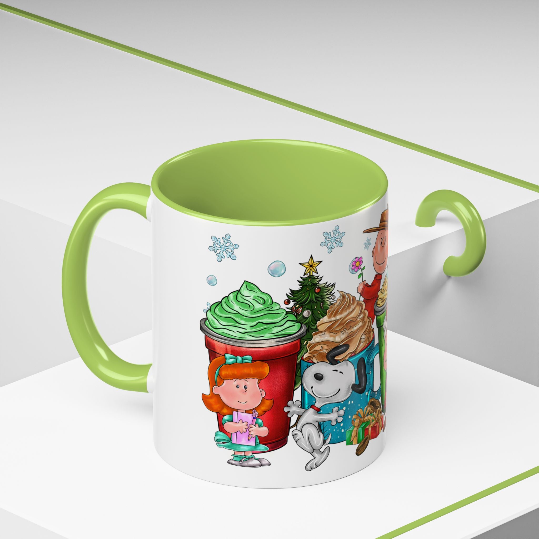 The Peanut Gang Christmas Characters Accent Coffee Mug | Holiday Cocoa Cartoon Mug