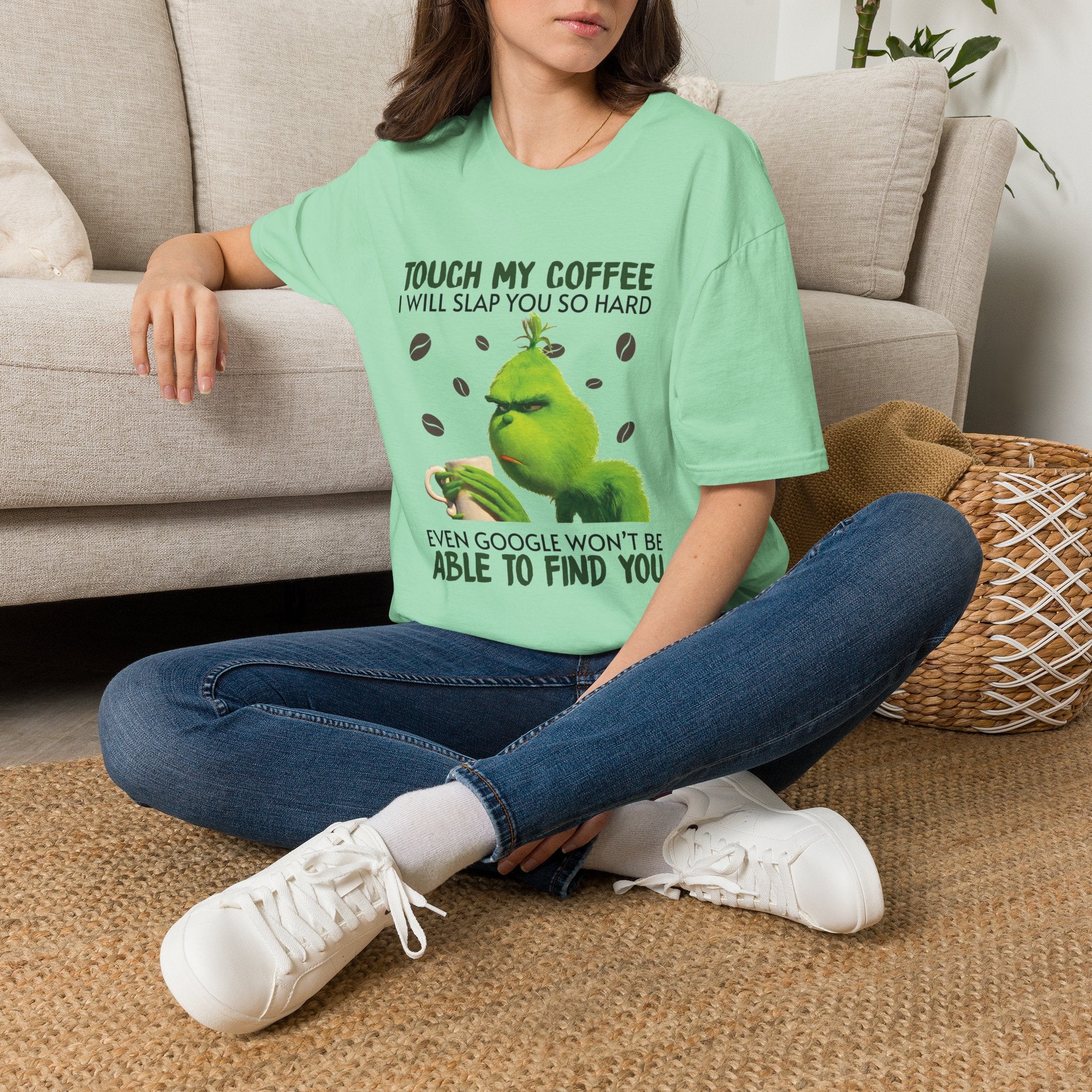 Funny Grinch Coffee T-Shirt, Unisex Tee for Coffee Lovers, Holiday Gift, Quirky Humor Shirt, Perfect for Christmas and Birthdays