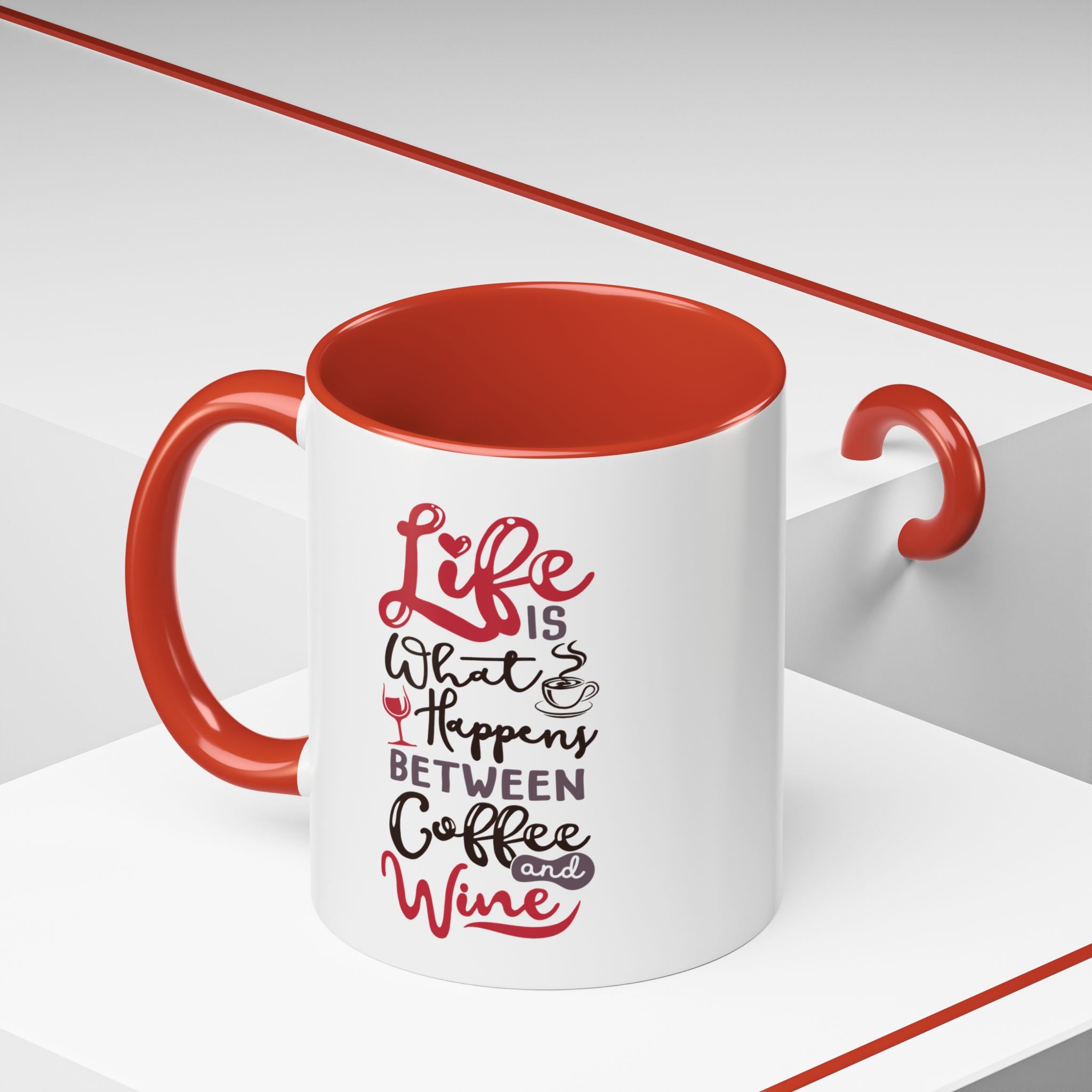Coffee Mug - "Life Is What Happens Between Coffee and Wine" Accent Ceramic Mug