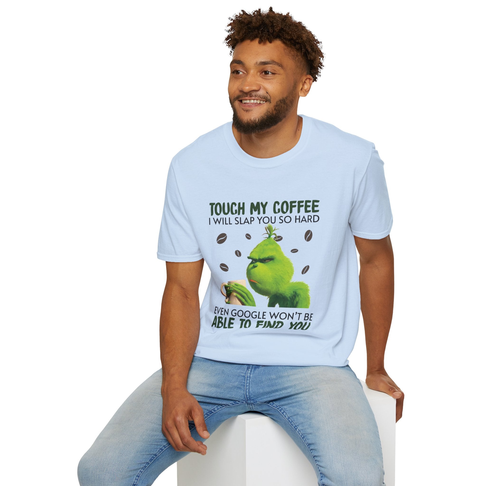 Funny Grinch Coffee T-Shirt, Unisex Tee for Coffee Lovers, Holiday Gift, Quirky Humor Shirt, Perfect for Christmas and Birthdays