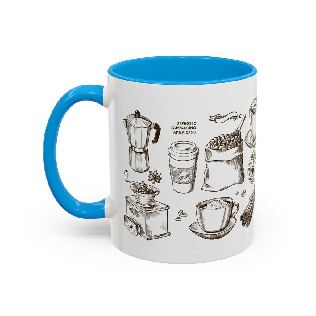 Coffee Pattern Mug — Illustrated Coffee Beans & Brewing Tools (11oz/15oz)