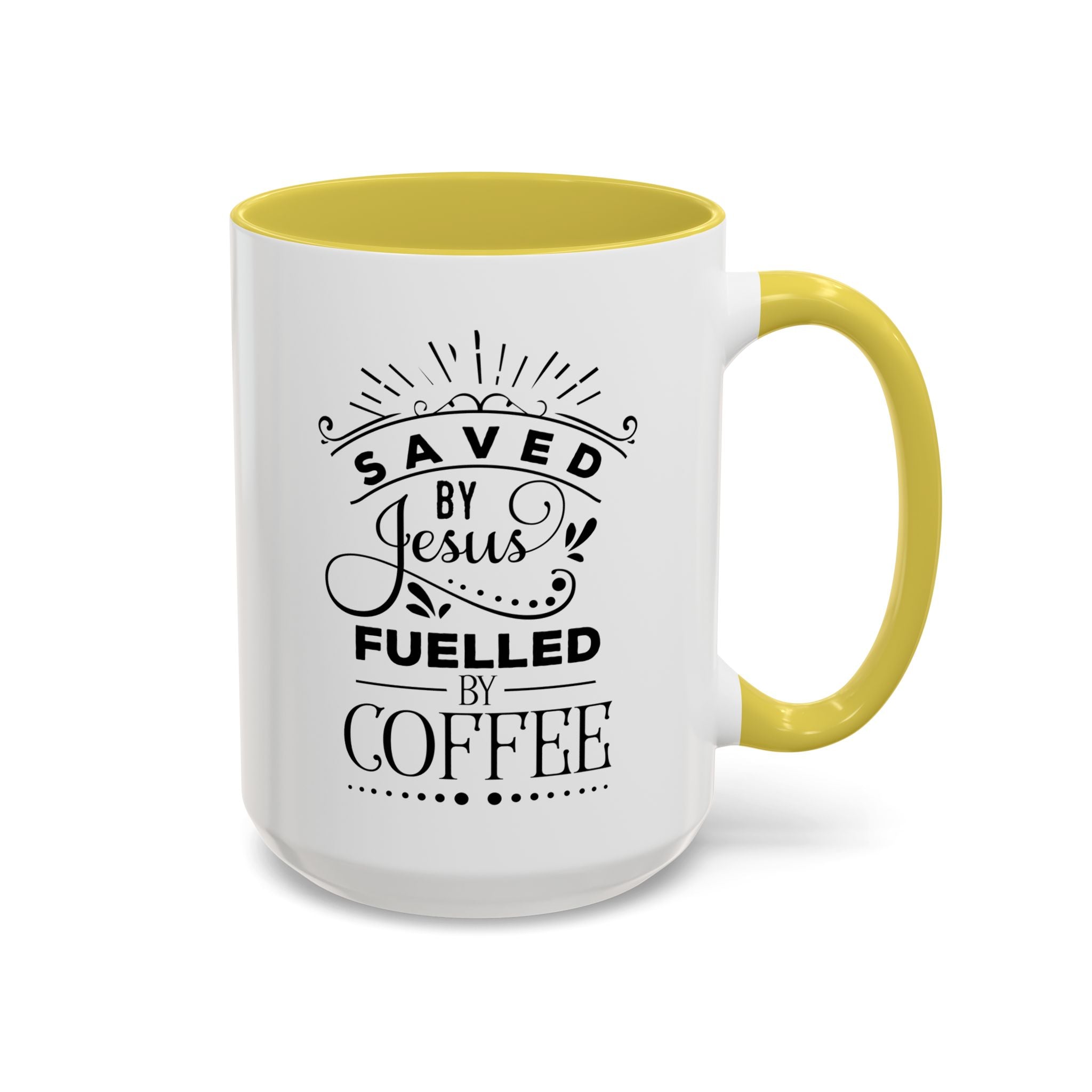 Jesus and Coffee Mug, Inspirational Christian Gift, Colorful Ceramic Cup, Saved By Jesus Fueled By Coffee, Many Colors, Kitchen Decor, Tea