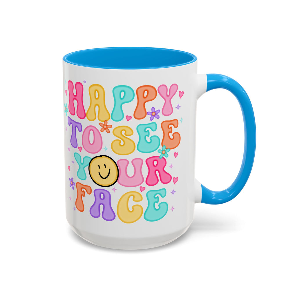 Happy To See Your Face Colorful Coffee Mug — Retro Smiley 11oz/15oz