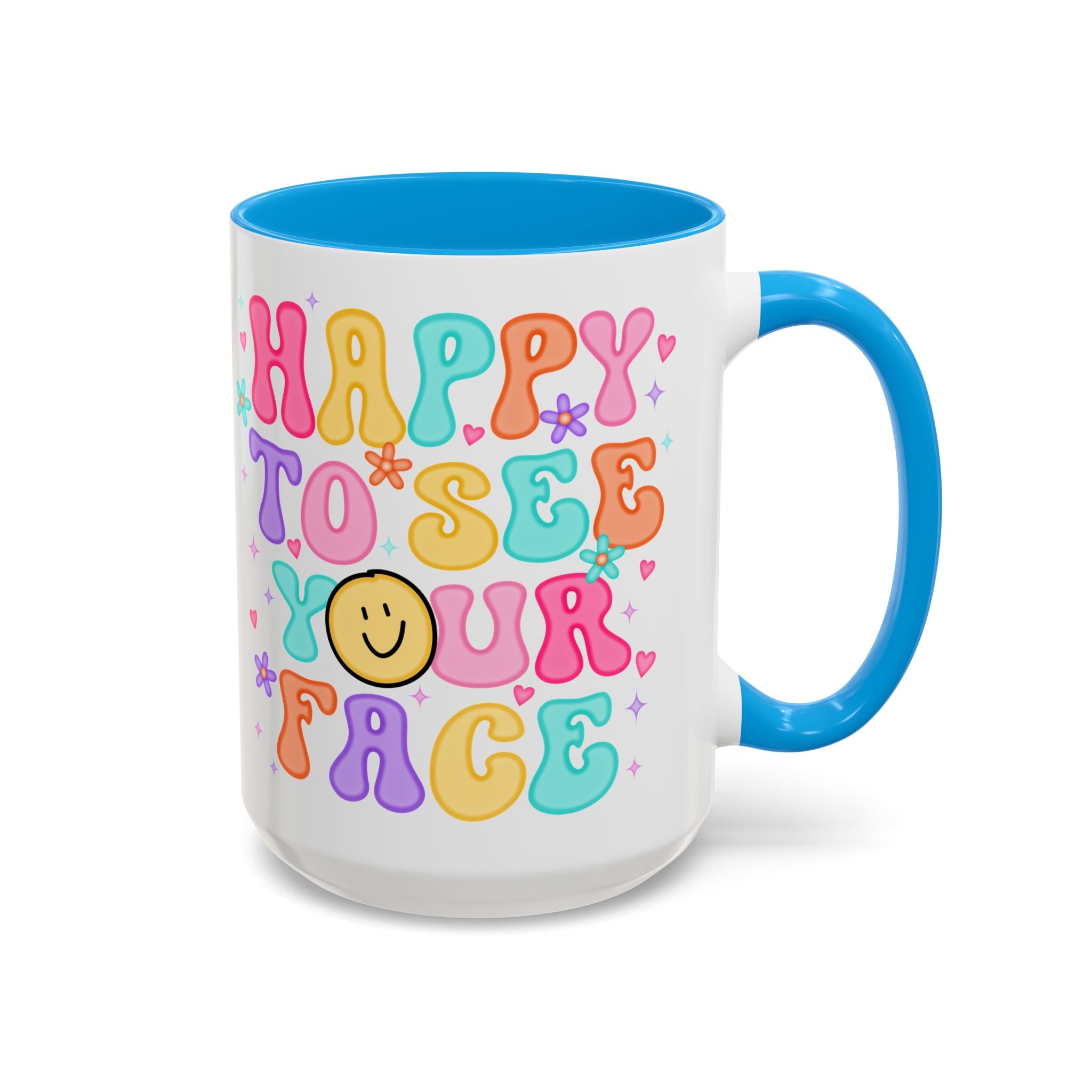 Happy To See Your Face Colorful Coffee Mug — Retro Smiley 11oz/15oz