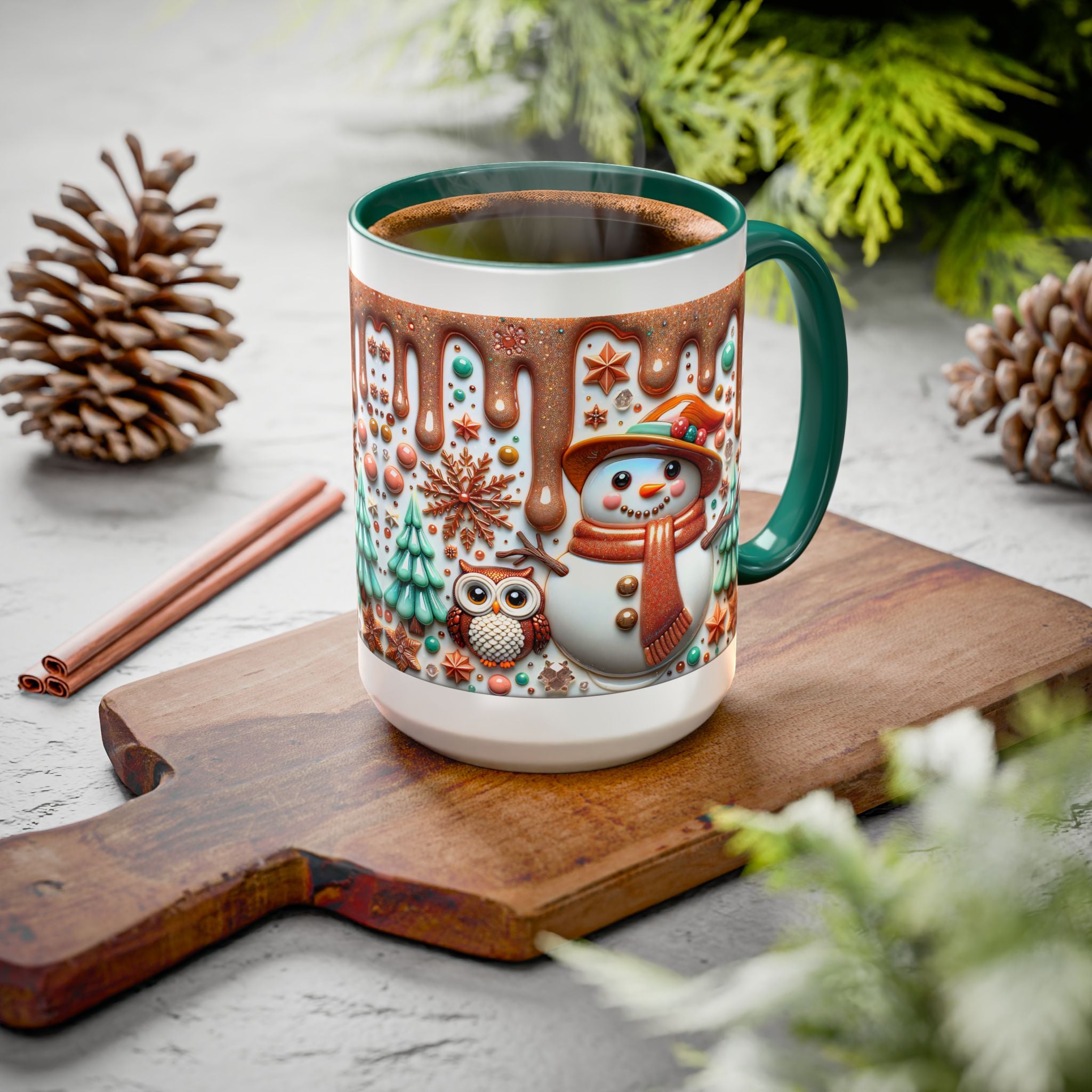 Colorful Holiday Mugs: Festive Owl & Snowman Design, Winter Gift, Christmas Coffee Cup, Cozy Kitchen Decor, Hot Cocoa Mug