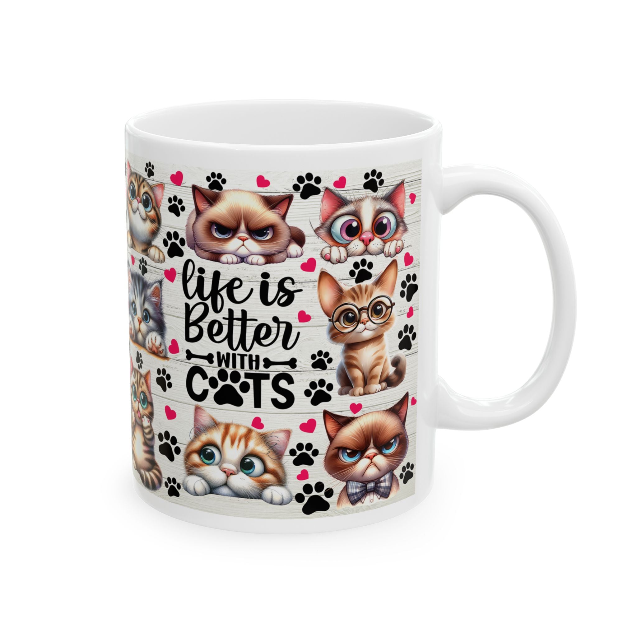 Cute Kawaii Cats Pattern Mug | Cat Paw Prints Ceramic Coffee Cup
