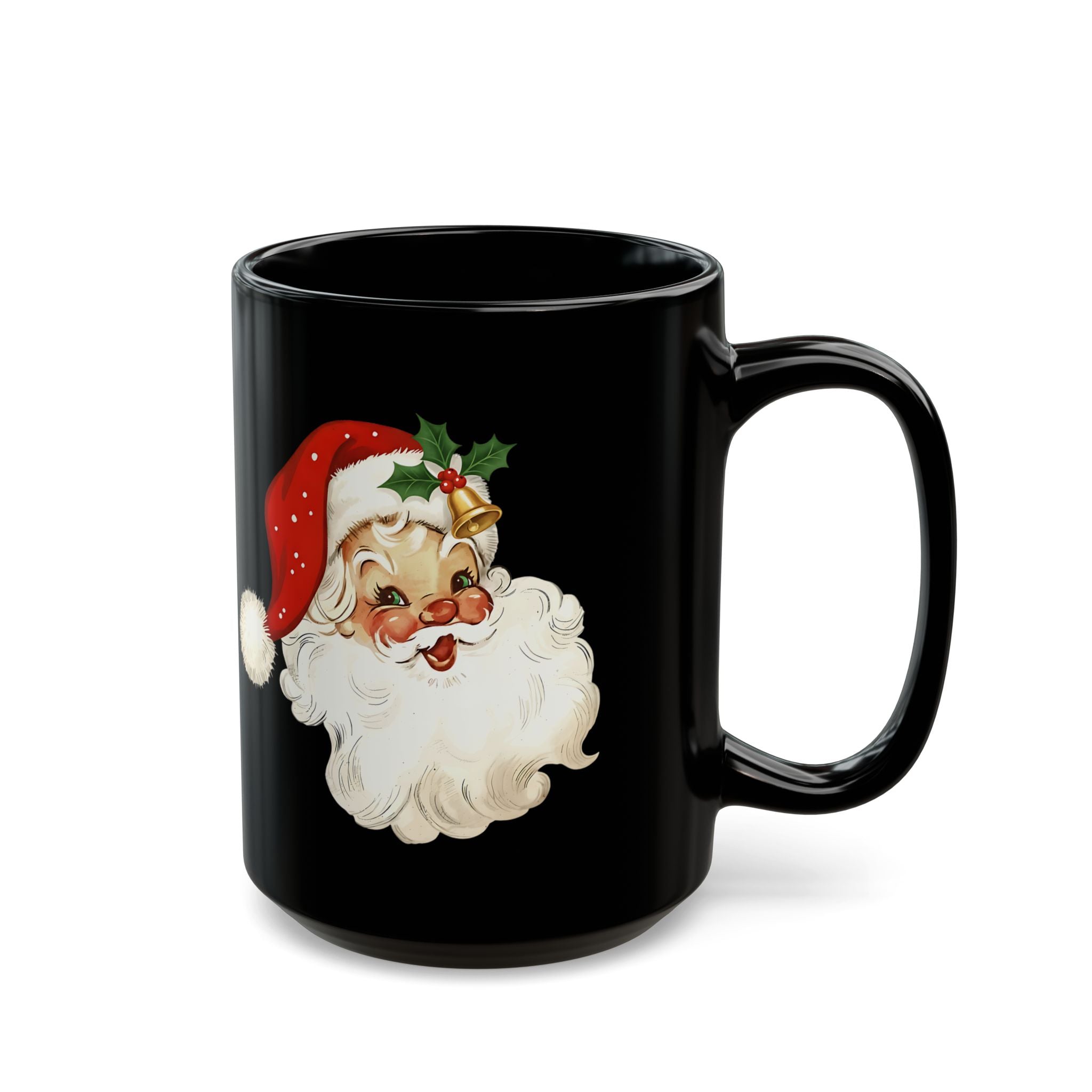 Santa Claus Black Mug - Holiday Coffee Cup, Gift for Christmas, Cute Mug for Winter Celebrations, Festive Drinkware, Santa Face Design