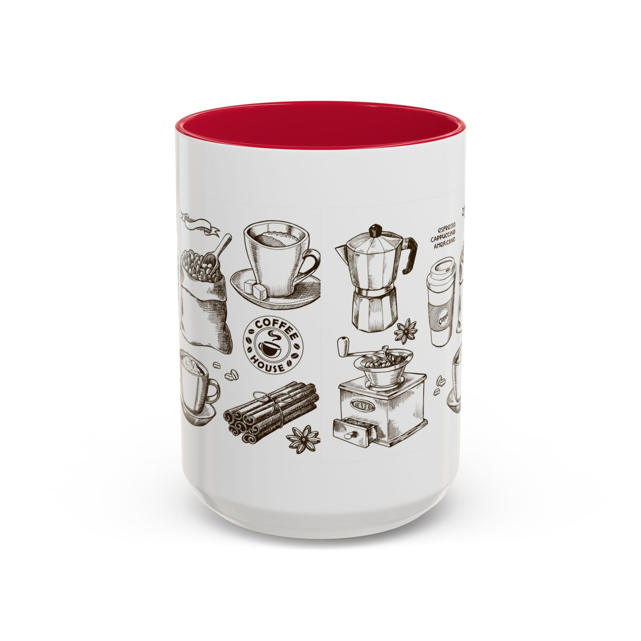 Coffee Pattern Mug — Illustrated Coffee Beans & Brewing Tools (11oz/15oz)