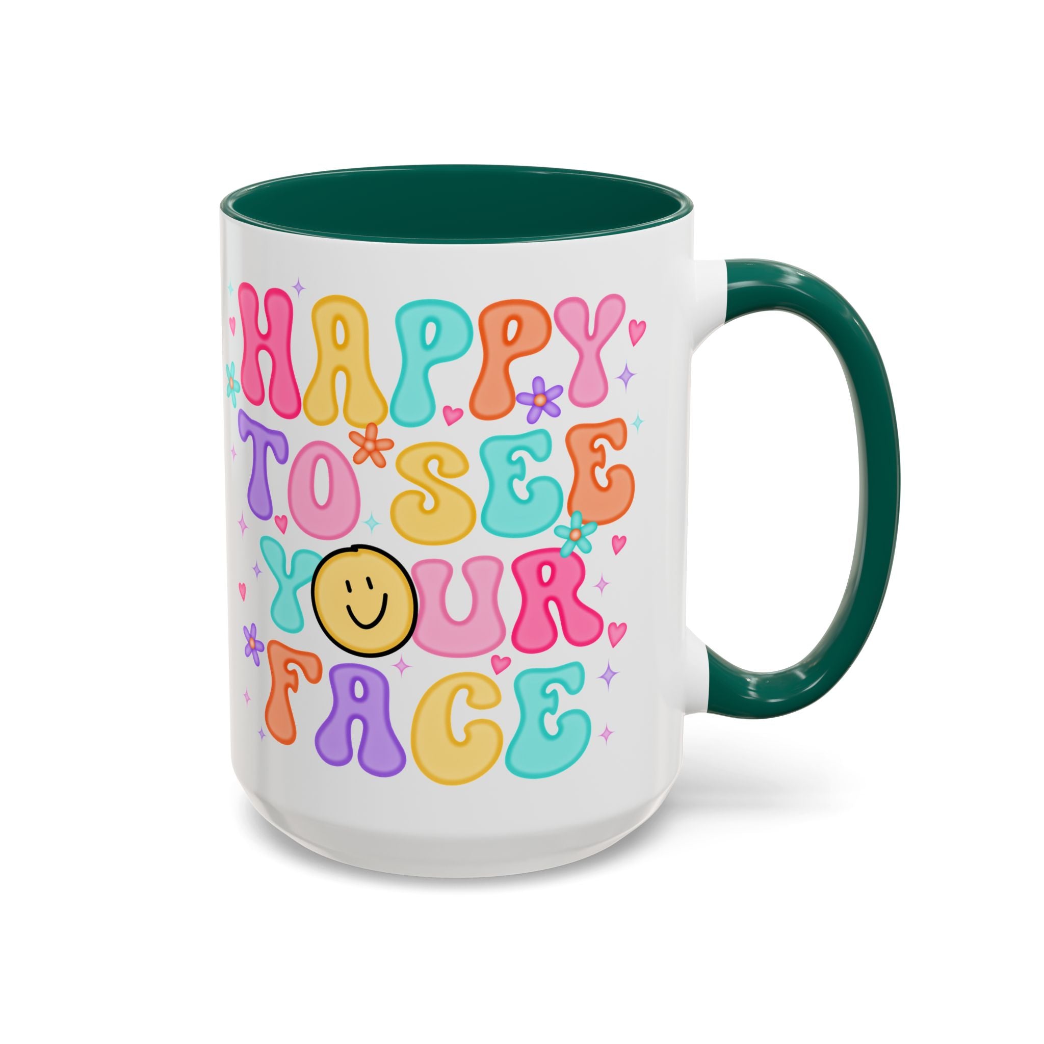 Happy To See Your Face Colorful Coffee Mug — Retro Smiley 11oz/15oz