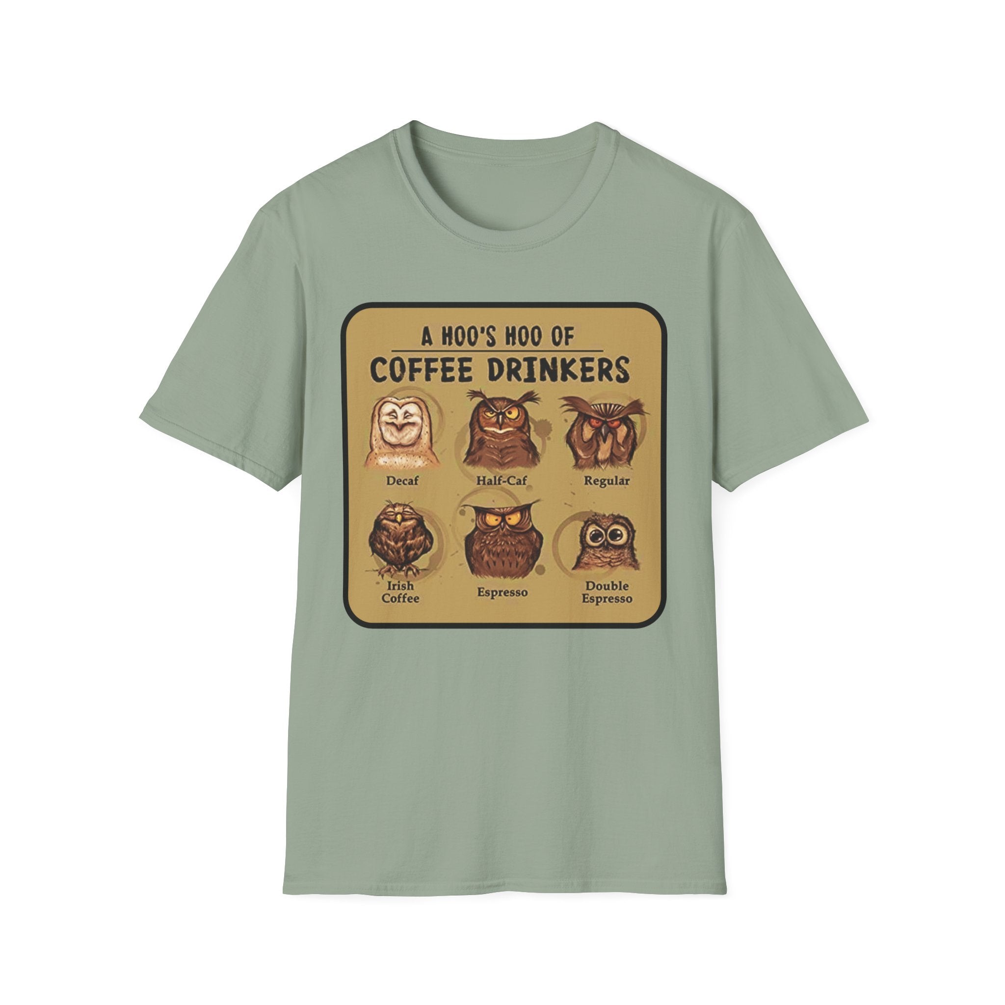 Coffee Owl Types T-Shirt | A Hoo's Hoo of Coffee Drinkers