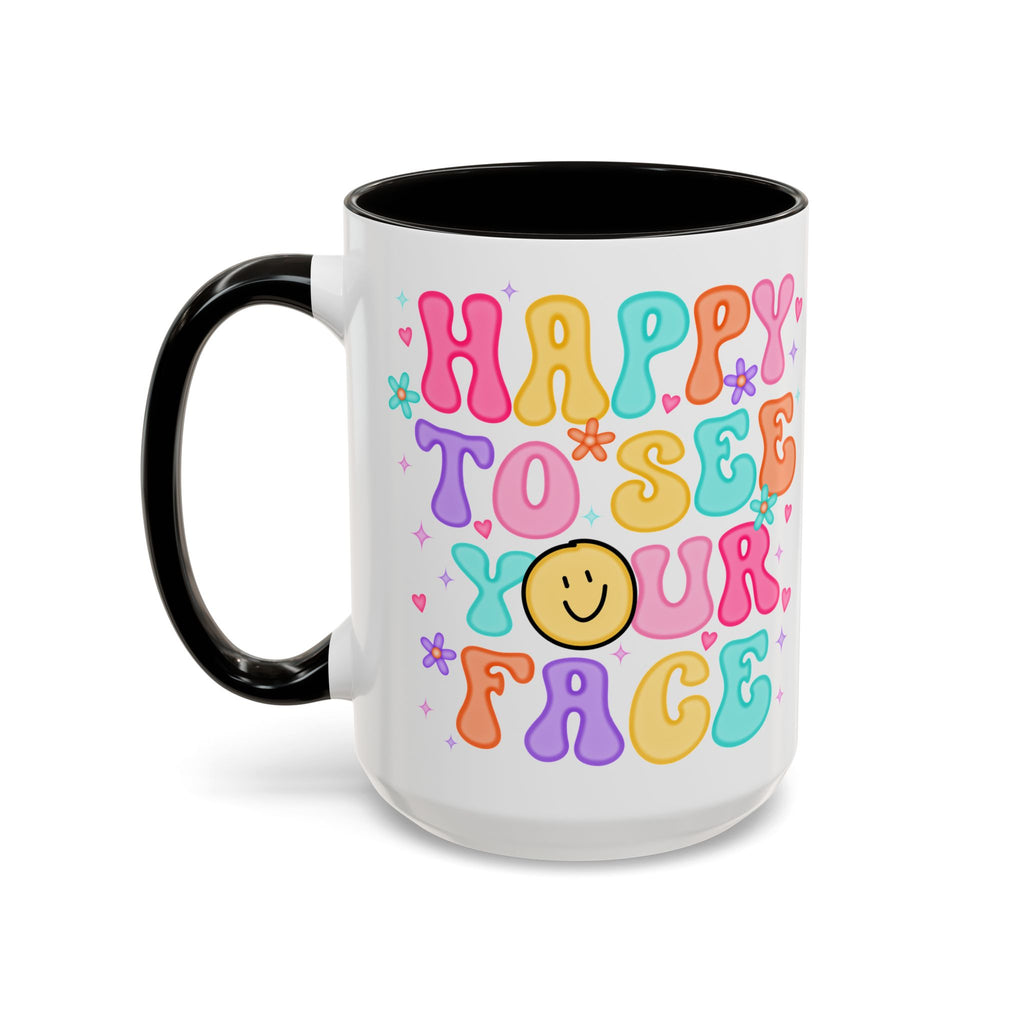 Happy To See Your Face Colorful Coffee Mug — Retro Smiley 11oz/15oz