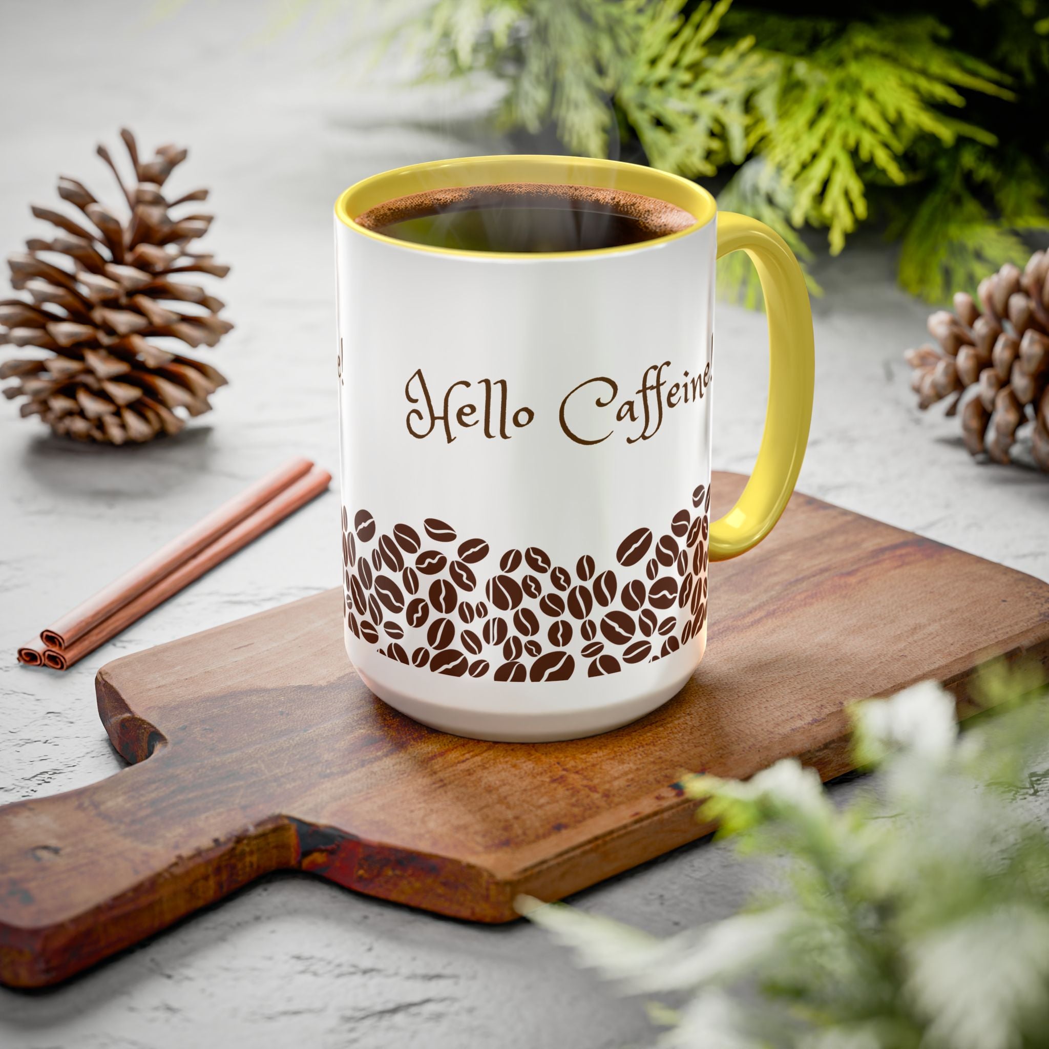 Hello Caffeine! Coffee Bean Ceramic Mug (11oz & 15oz)