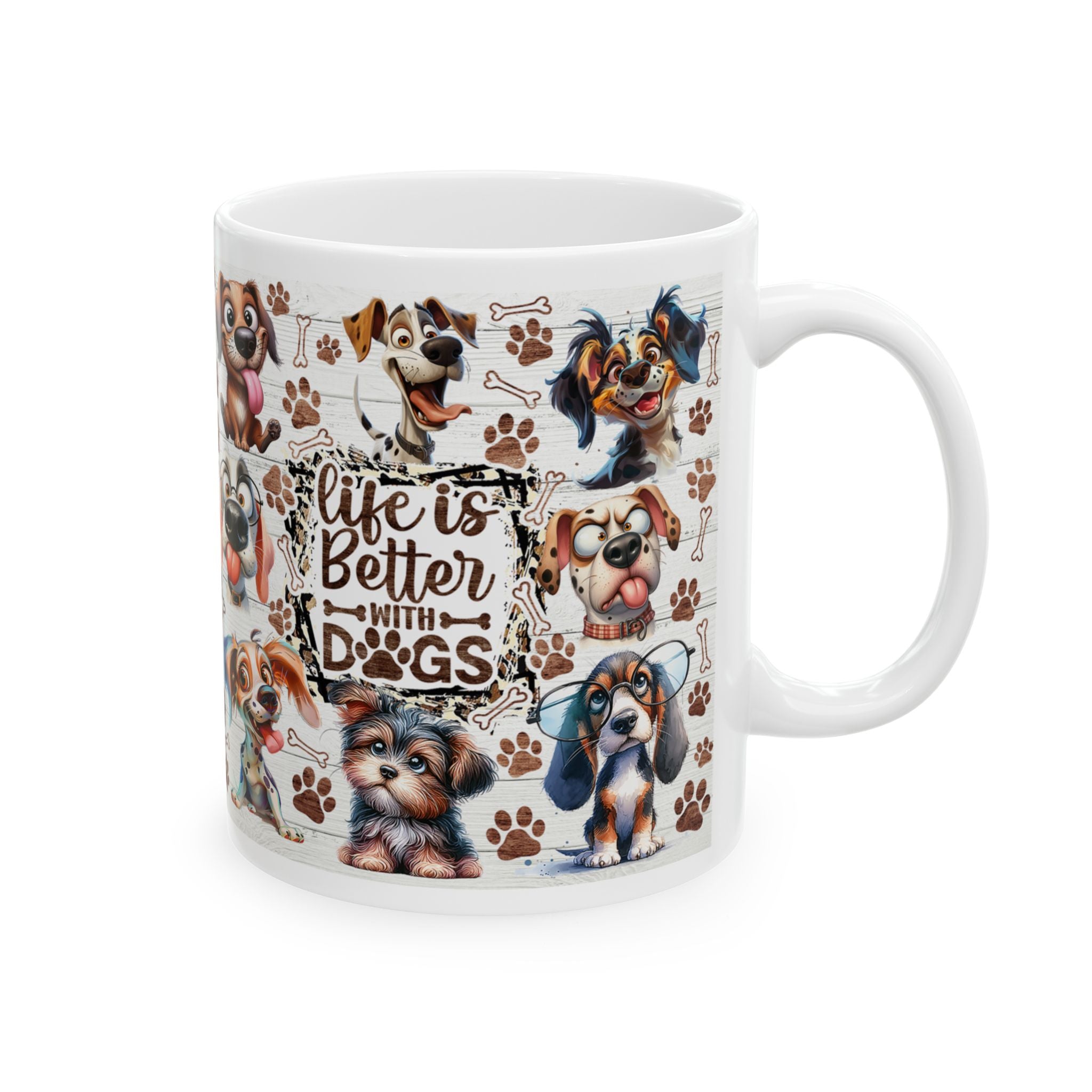 Cute Cartoon Puppy Pattern Mug | Dog Paw Bone Coffee Mug