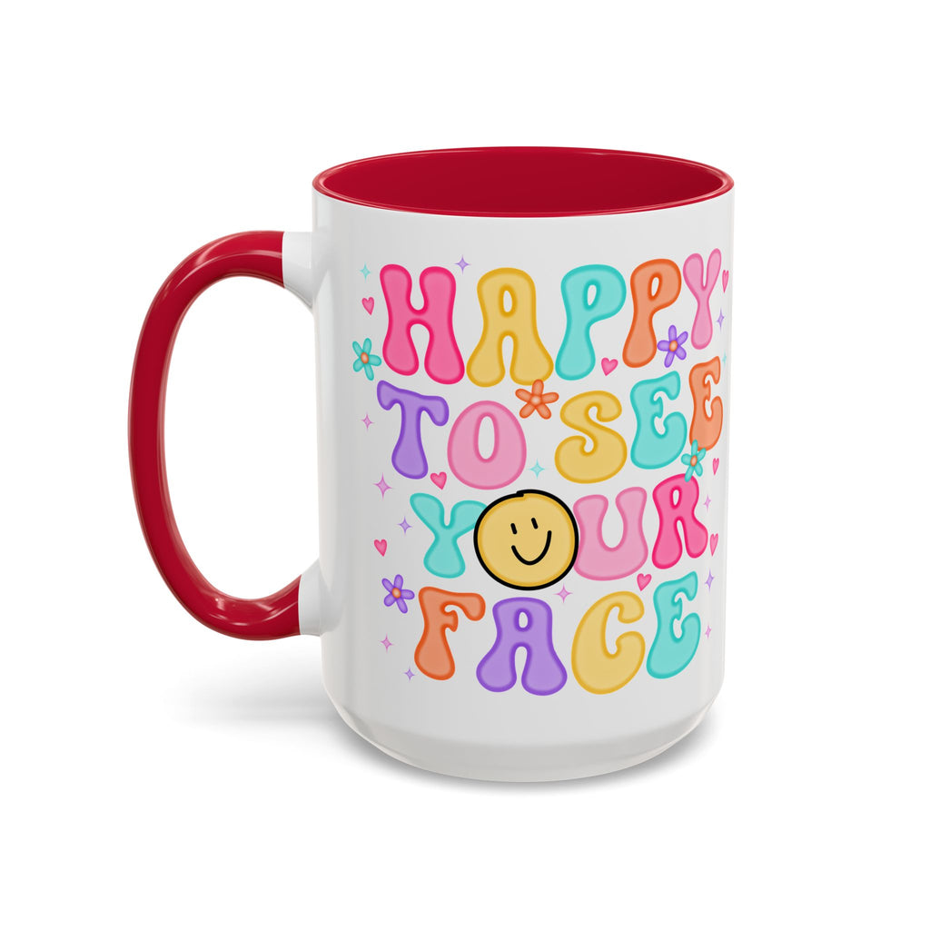 Happy To See Your Face Colorful Coffee Mug — Retro Smiley 11oz/15oz
