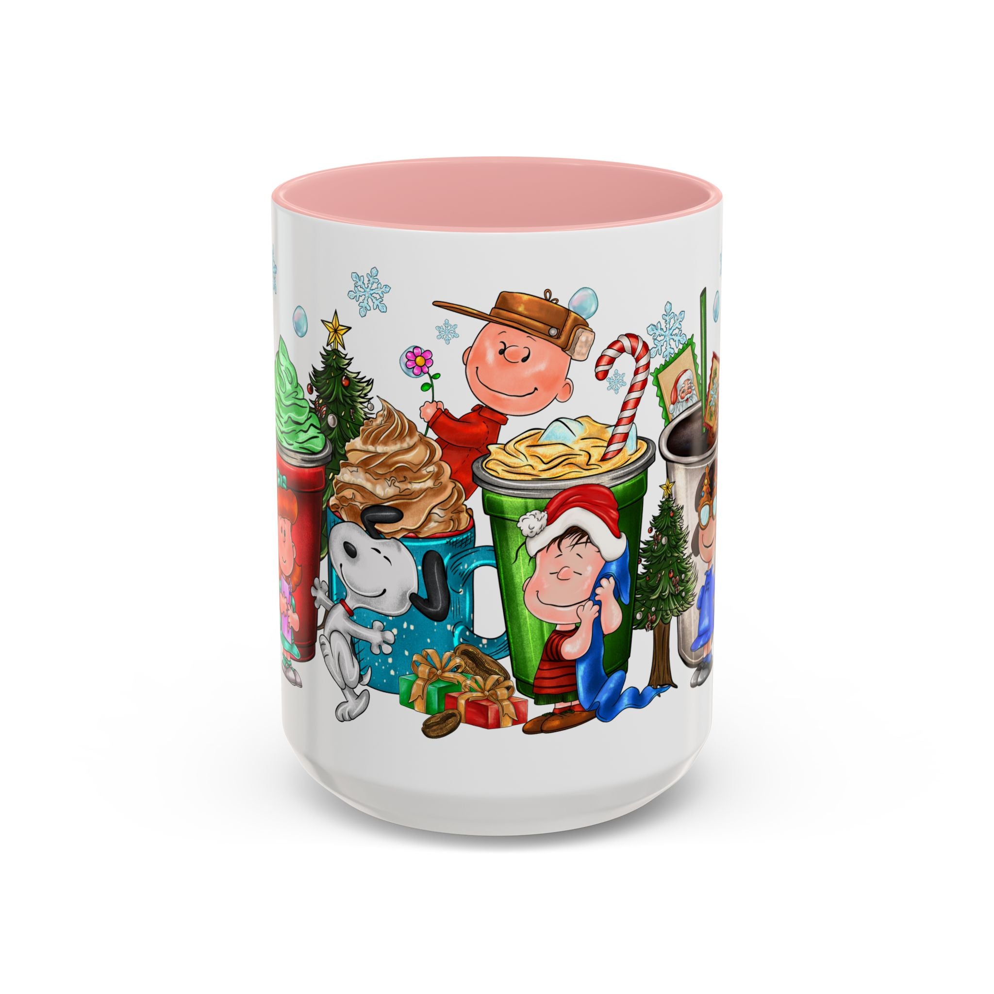 The Peanut Gang Christmas Characters Accent Coffee Mug | Holiday Cocoa Cartoon Mug