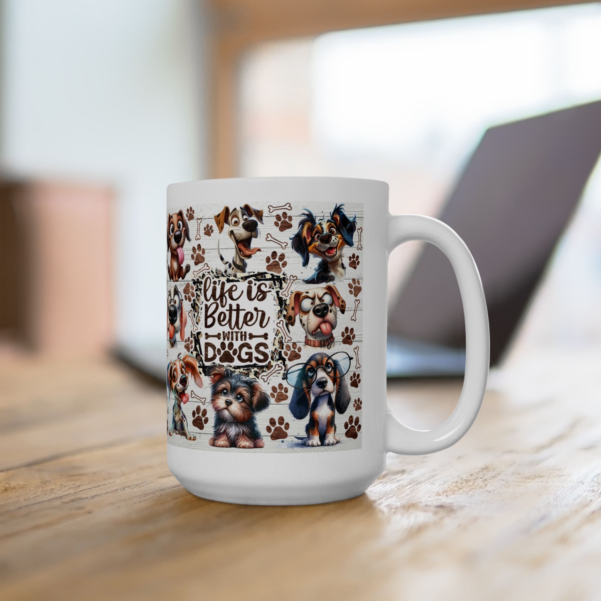 Cute Cartoon Puppy Pattern Mug | Dog Paw Bone Coffee Mug