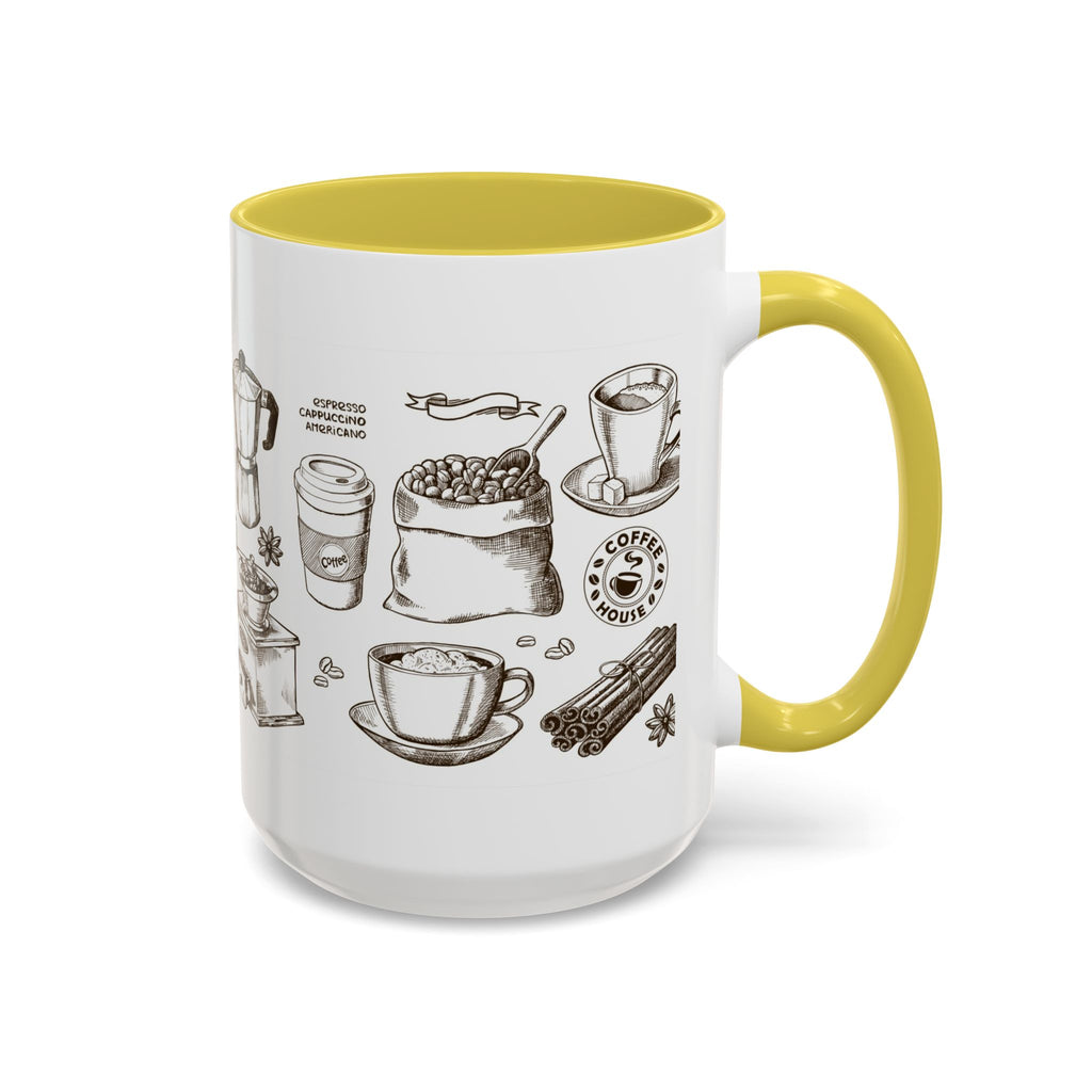 Coffee Pattern Mug — Illustrated Coffee Beans & Brewing Tools (11oz/15oz)