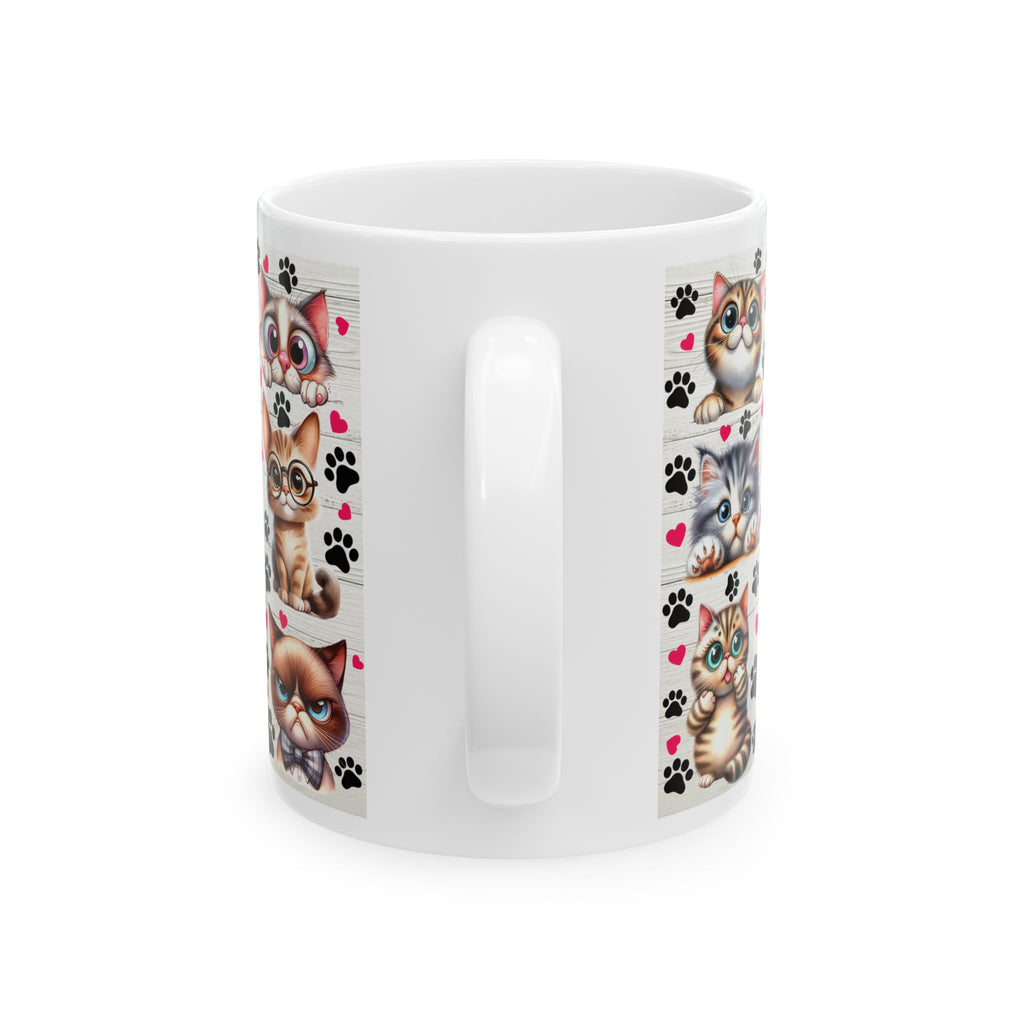 Cute Kawaii Cats Pattern Mug | Cat Paw Prints Ceramic Coffee Cup