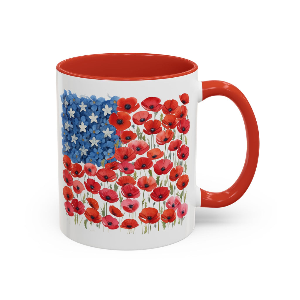 Poppy Flowers  American Flag Mug | Accent Coffee Mug