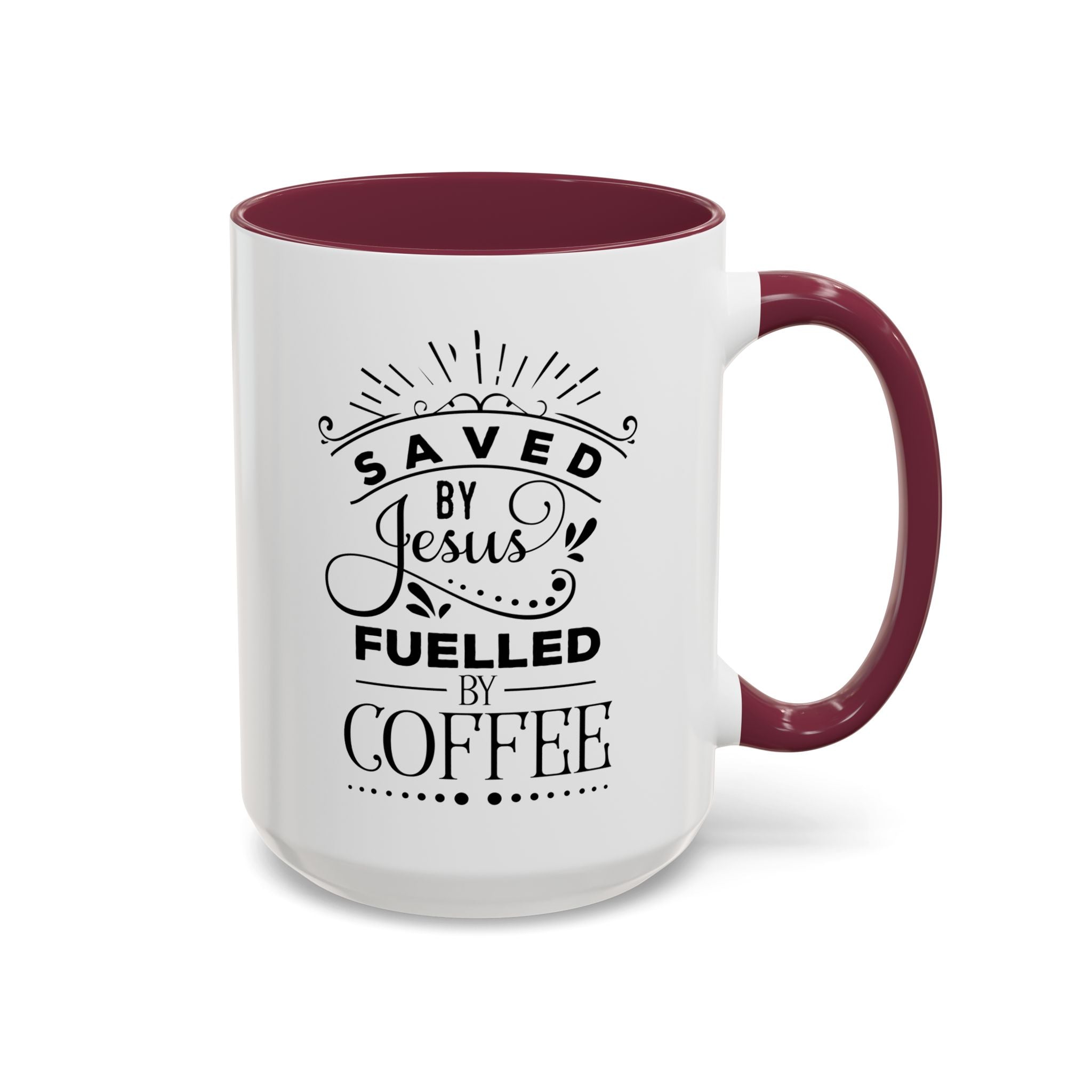 Jesus and Coffee Mug, Inspirational Christian Gift, Colorful Ceramic Cup, Saved By Jesus Fueled By Coffee, Many Colors, Kitchen Decor, Tea