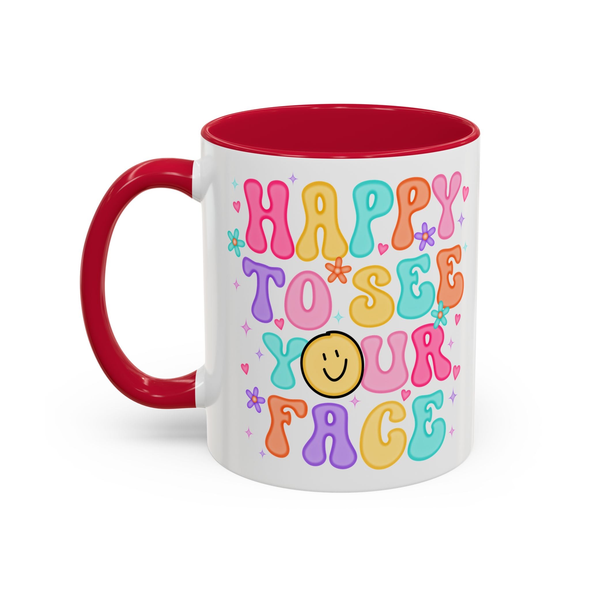 Happy To See Your Face Colorful Coffee Mug — Retro Smiley 11oz/15oz
