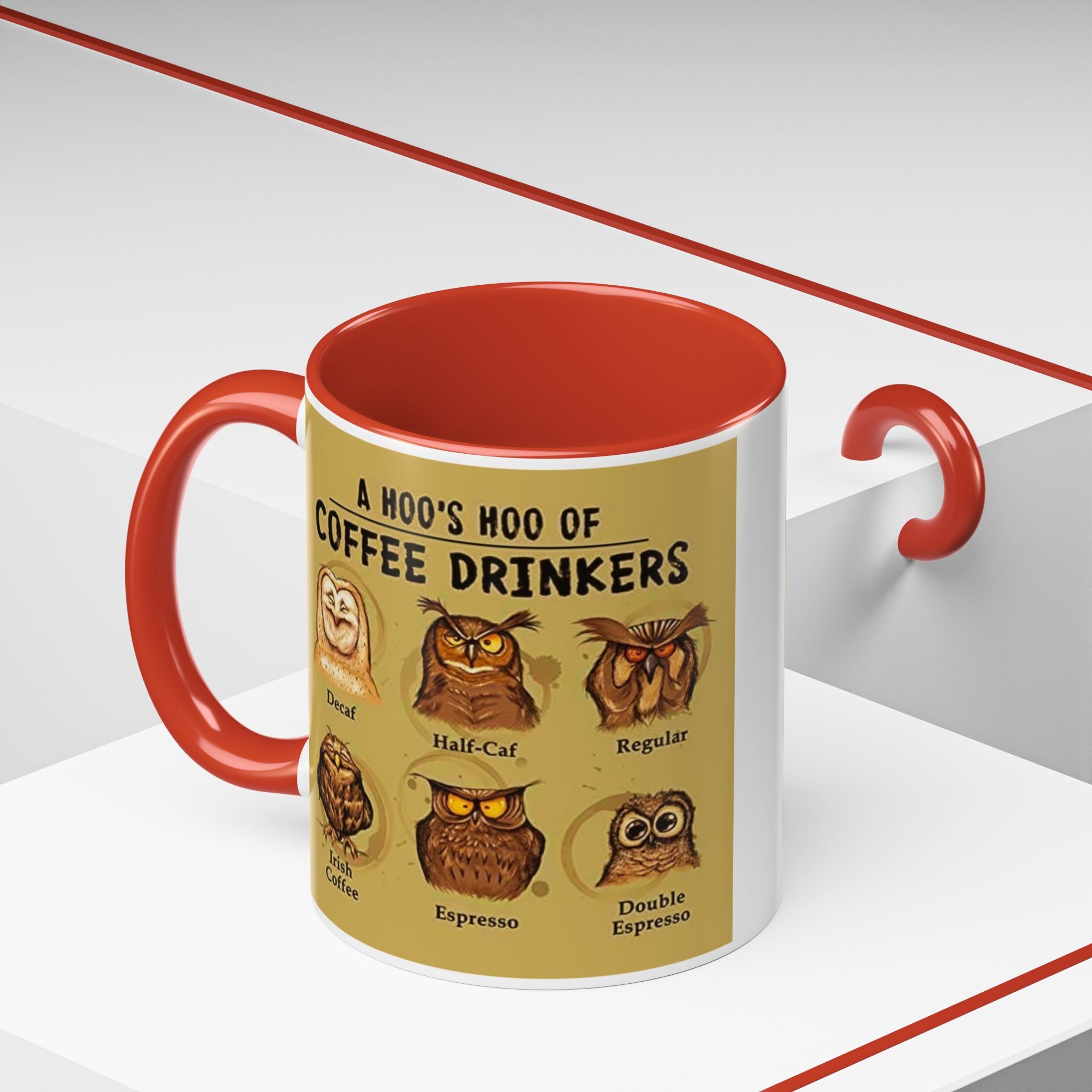 Coffee Mug — “A Hoo’s Hoo of Coffee Drinkers” Owl Coffee Chart Accent Mug