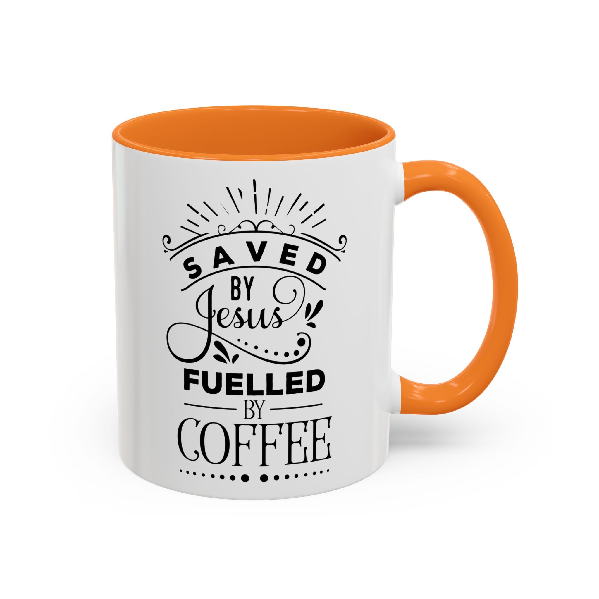 Jesus and Coffee Mug, Inspirational Christian Gift, Colorful Ceramic Cup, Saved By Jesus Fueled By Coffee, Many Colors, Kitchen Decor, Tea