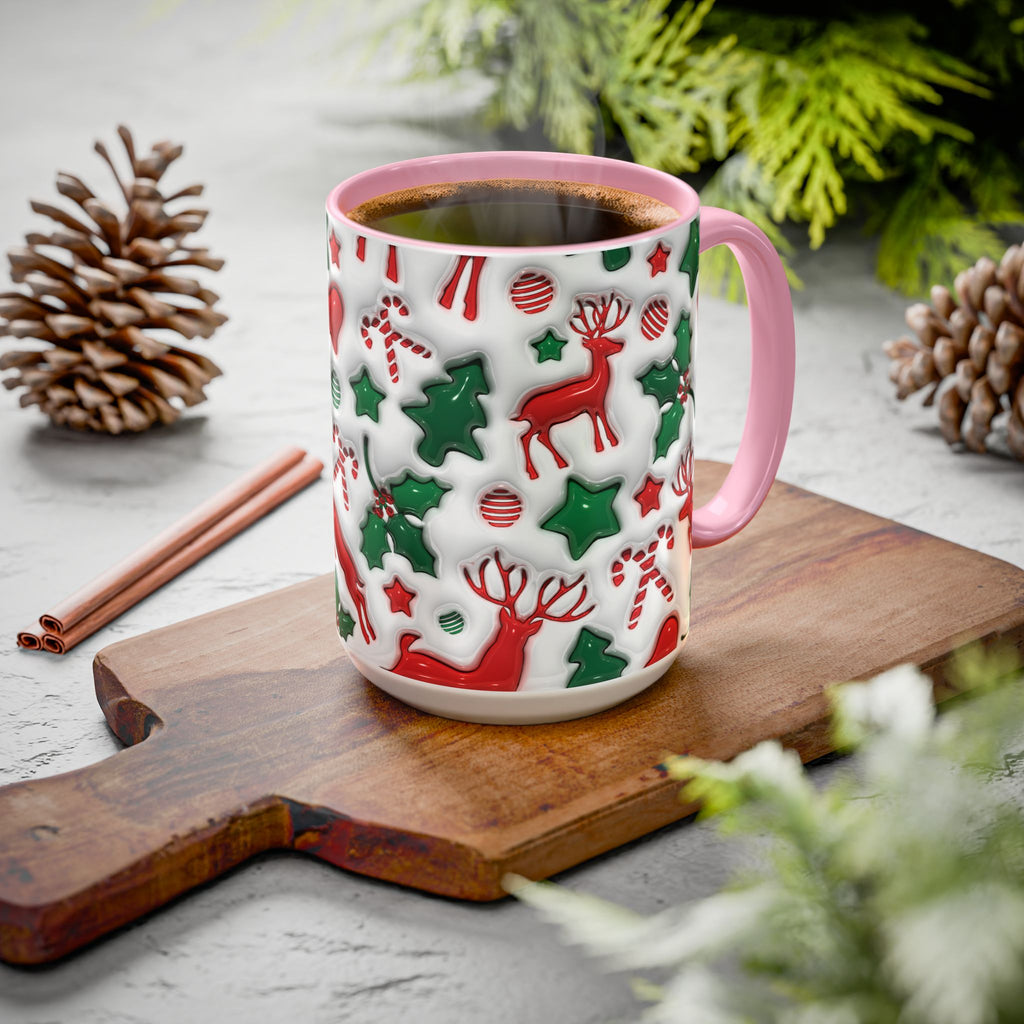 Festive Holiday Mugs, Christmas Coffee Cups, Colorful Reindeer and Candy Cane Design, Cozy Winter Drinkware, Perfect Gift for Holidays