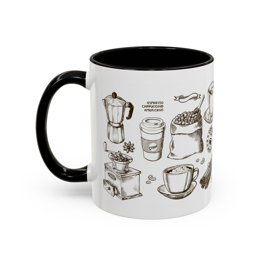 Coffee Pattern Mug — Illustrated Coffee Beans & Brewing Tools (11oz/15oz)