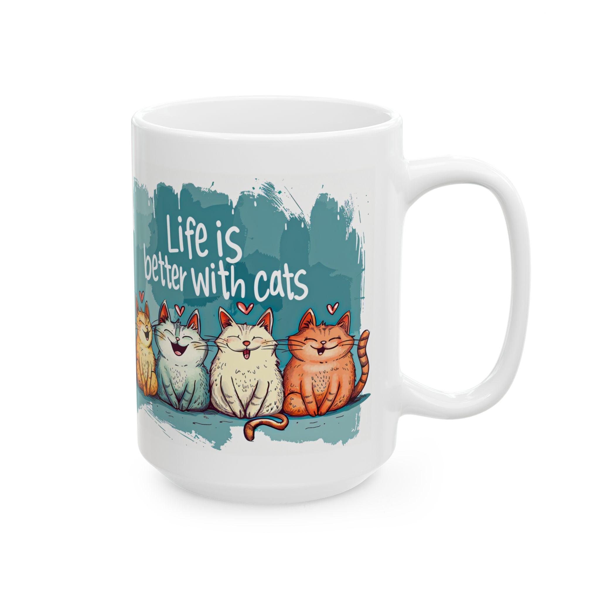 Life Is Better With Cats Mug | Cute Trio Cat Illustration Ceramic Mug