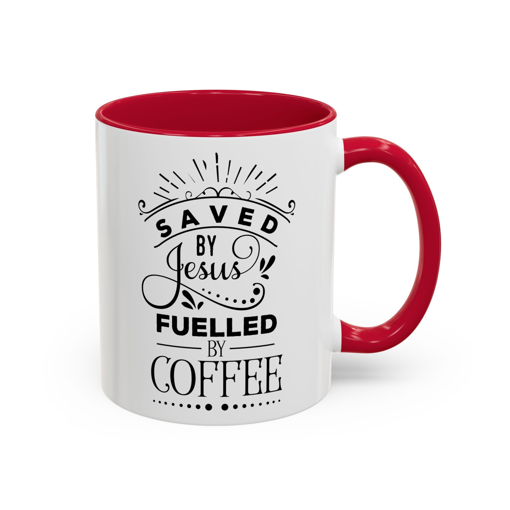 Jesus and Coffee Mug, Inspirational Christian Gift, Colorful Ceramic Cup, Saved By Jesus Fueled By Coffee, Many Colors, Kitchen Decor, Tea
