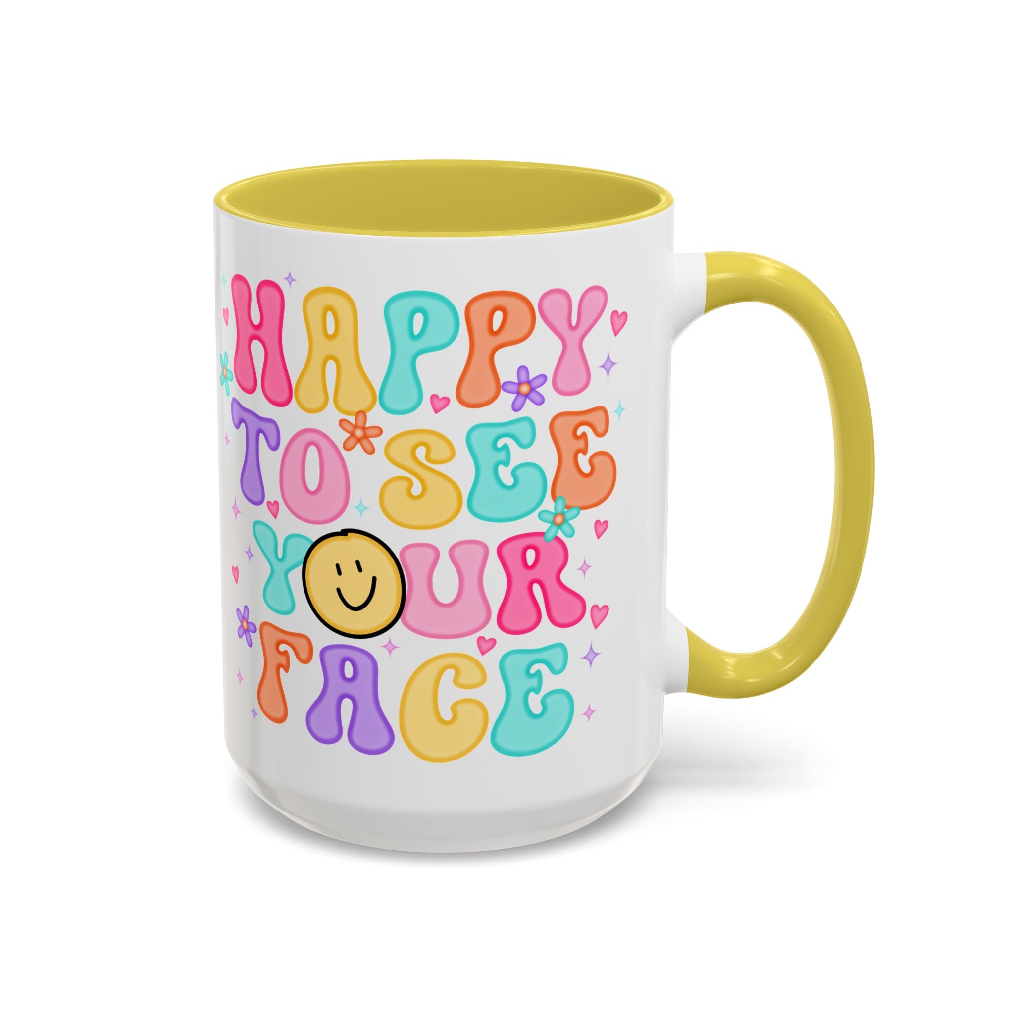 Happy To See Your Face Colorful Coffee Mug — Retro Smiley 11oz/15oz