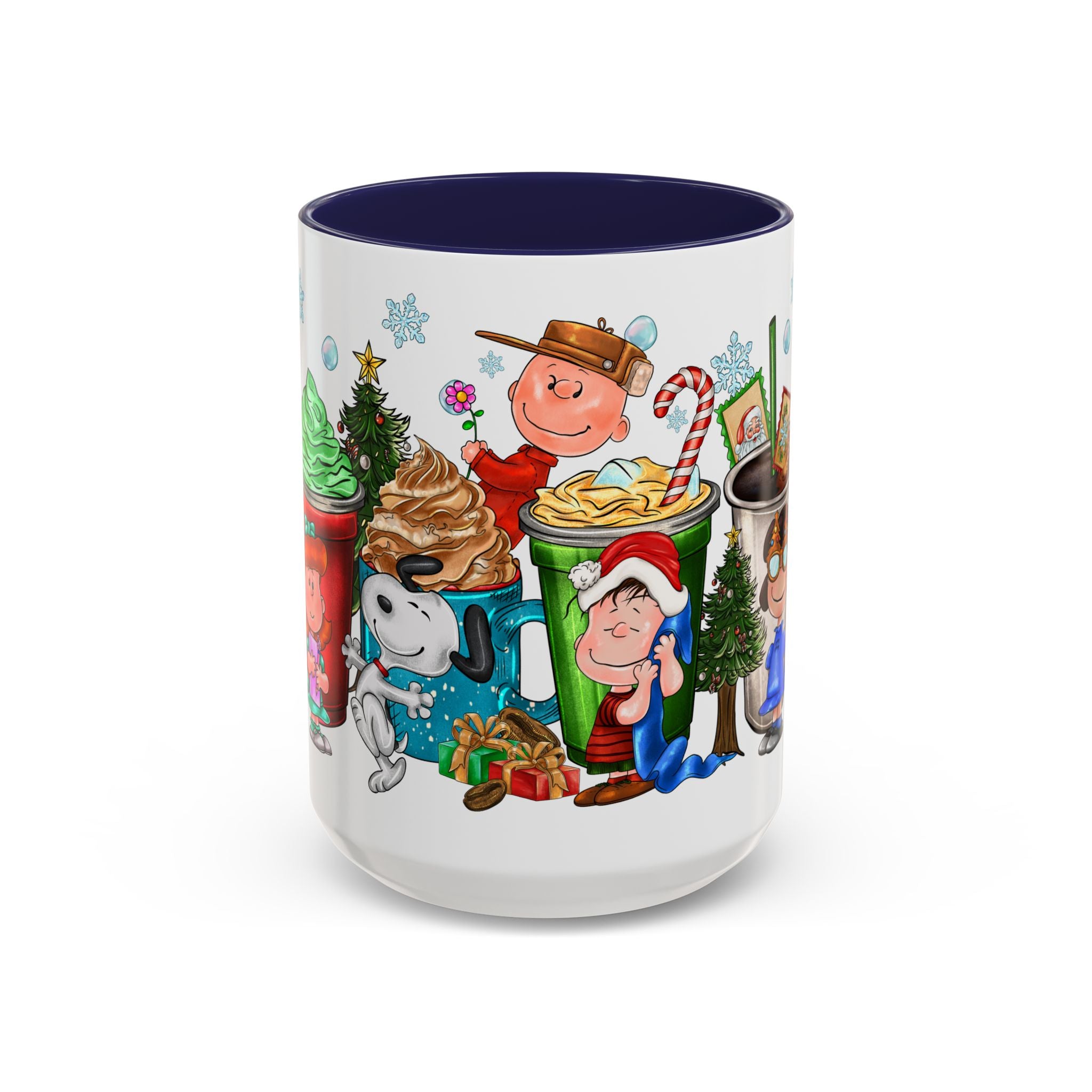 The Peanut Gang Christmas Characters Accent Coffee Mug | Holiday Cocoa Cartoon Mug