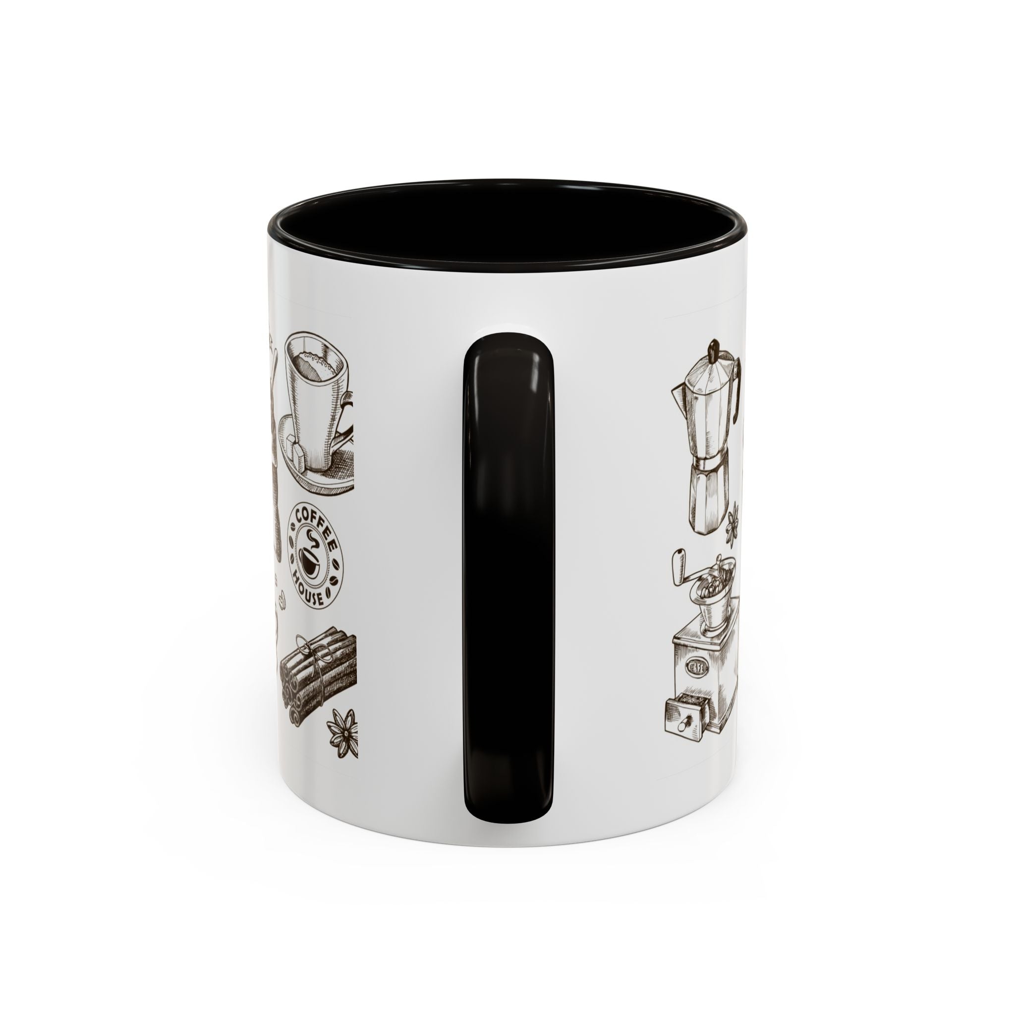Coffee Pattern Mug — Illustrated Coffee Beans & Brewing Tools (11oz/15oz)