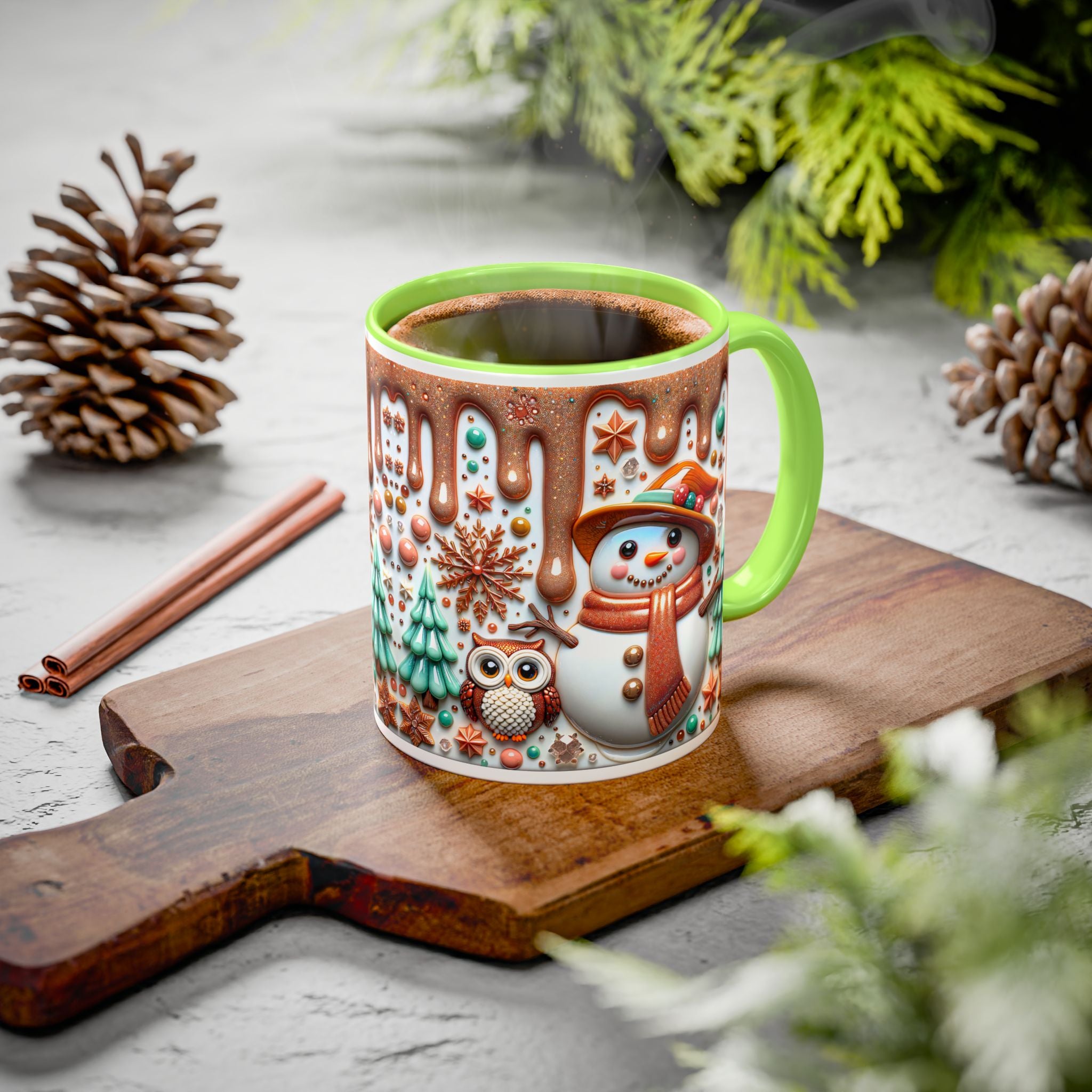Colorful Holiday Mugs: Festive Owl & Snowman Design, Winter Gift, Christmas Coffee Cup, Cozy Kitchen Decor, Hot Cocoa Mug