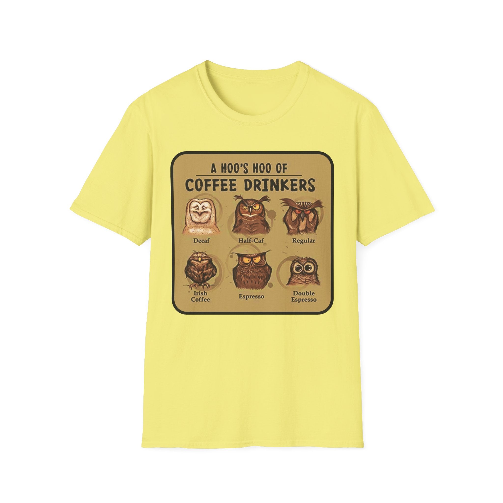 Coffee Owl Types T-Shirt | A Hoo's Hoo of Coffee Drinkers