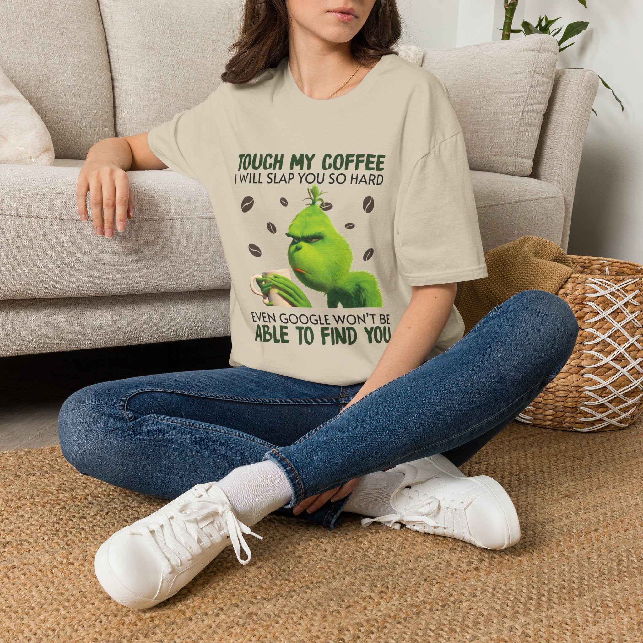 Funny Grinch Coffee T-Shirt, Unisex Tee for Coffee Lovers, Holiday Gift, Quirky Humor Shirt, Perfect for Christmas and Birthdays