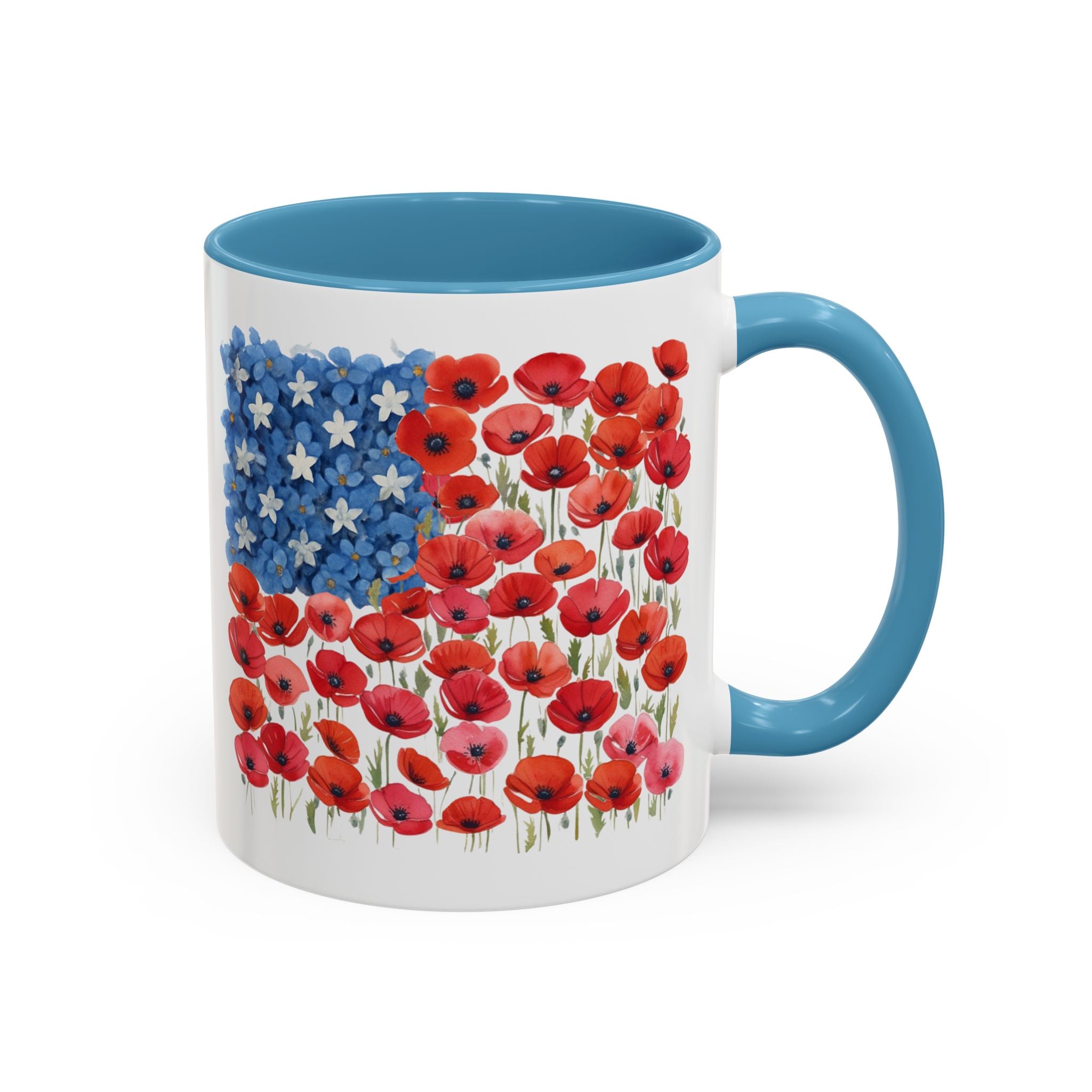 Poppy Flowers  American Flag Mug | Accent Coffee Mug